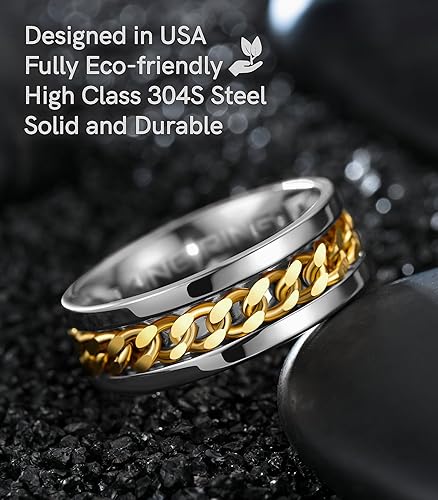 Vista 3 de King Ring Anillo giratorio de 0.315 pulgadas, anillo plano pulido fino para hombres y mujeres con cadena cubana, diseñado en Estados Unidos
