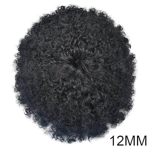 Miniatura 8 de Afro Toupee para hombres negros, sistema de reemplazo de cabello con base de piel de polietileno completo duradero para afroamericanos inyectados PU