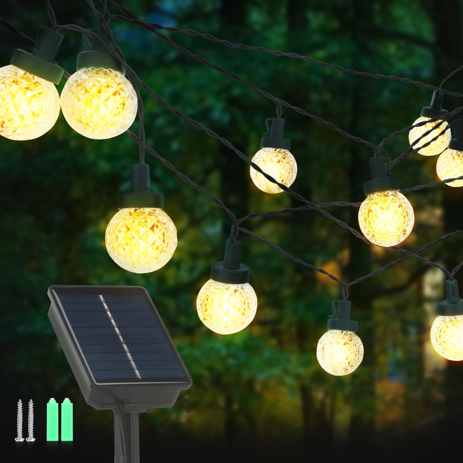 mafiti 12M/40FT Solar Lights Outdoor Garden,Mafit Christmas Outdoor Light with 30 LED Pineapple Bulb Fairy Lights,8 Modes & Memory Perfect for Camping,Patios,Yards,Christmas Parties(Warm White)