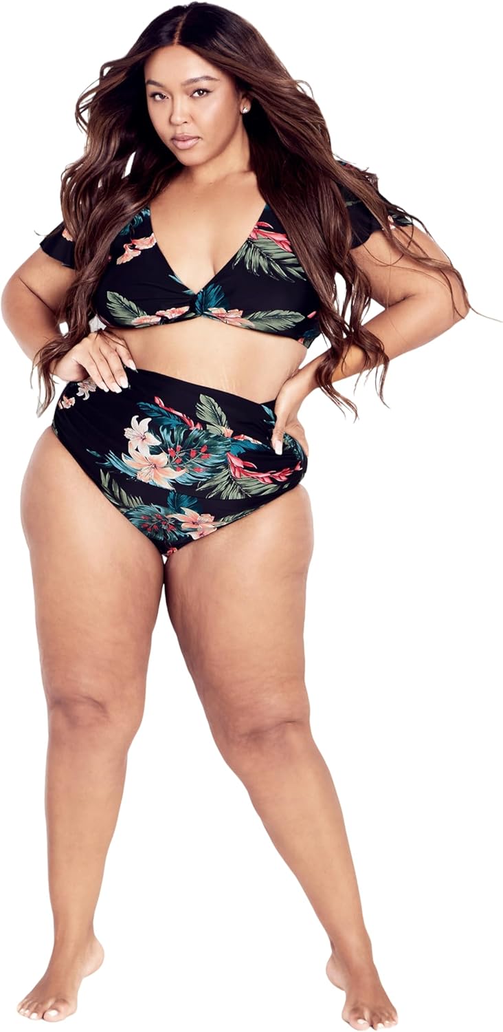 City Chic Women's Plus Size Top - Ingrid Cap Sleeve Print