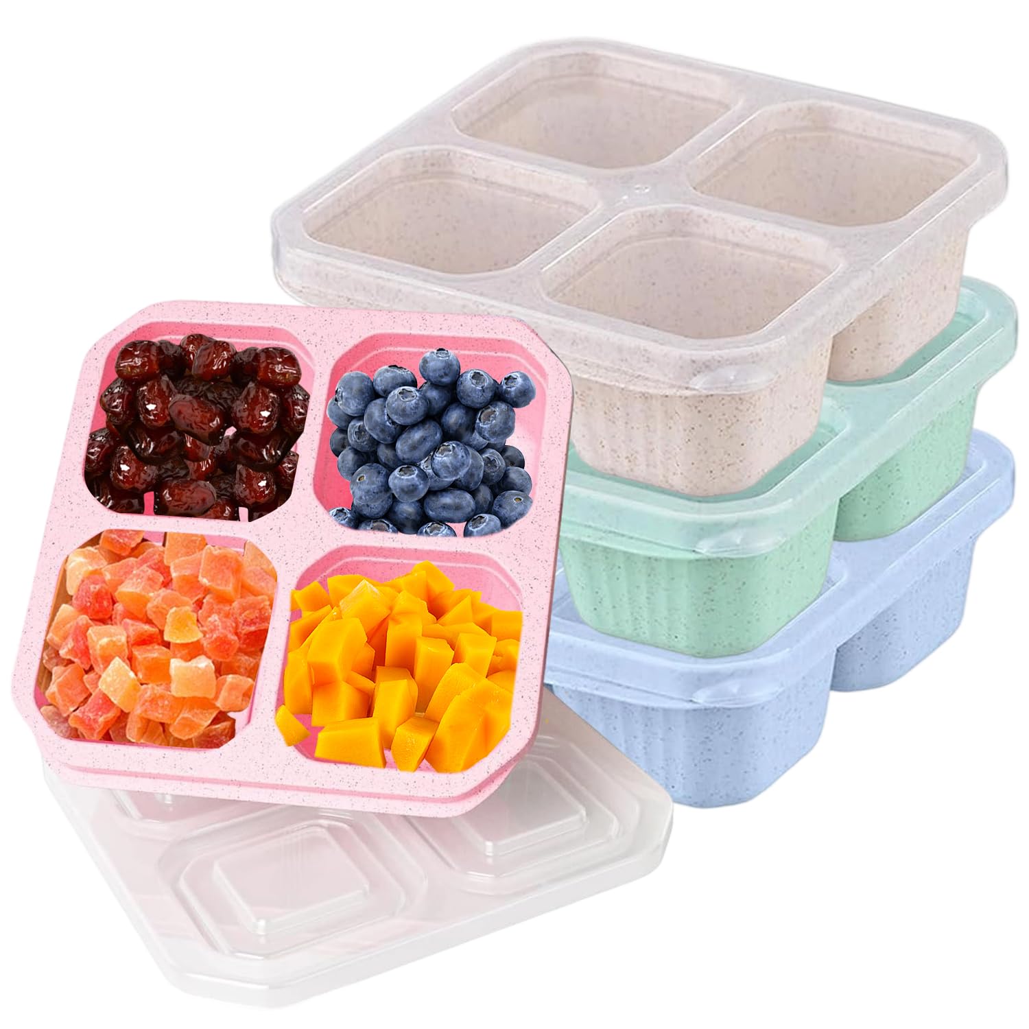 Kaelix 4 Pack Reusable Snack Boxes - Sectioned Lunch Containers with Leak-Proof Lids, Portable Travel Snack Box for School, Office, Picnic & Meal Prep