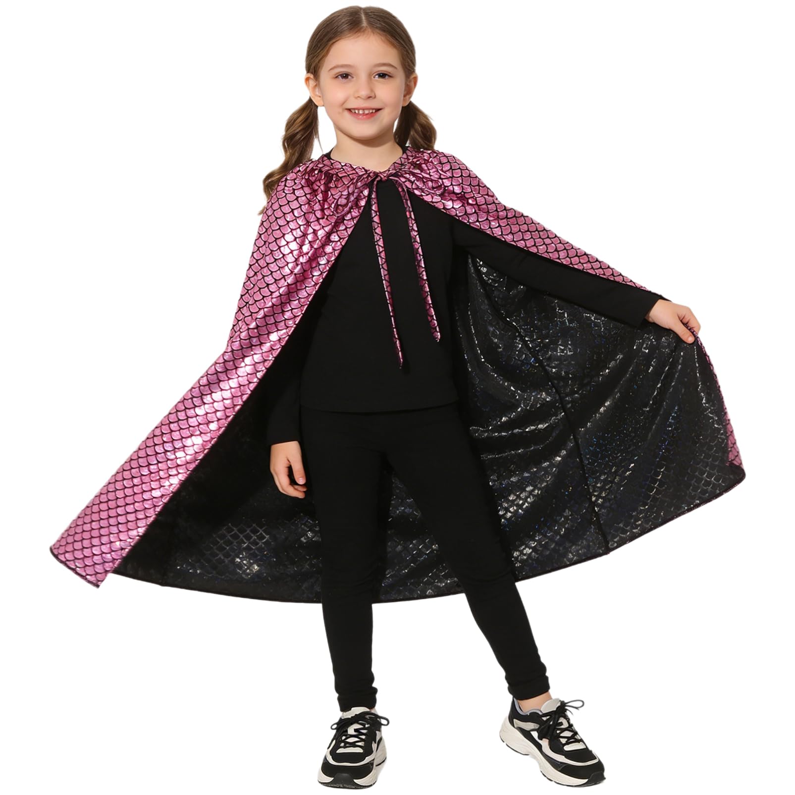 YOOJIA Mermaid Scale Pattern Cloak Shimmer Party Cloak Fantasy Costume Shiny Robe Cape For Cosplay Party Pink 60cm One Size