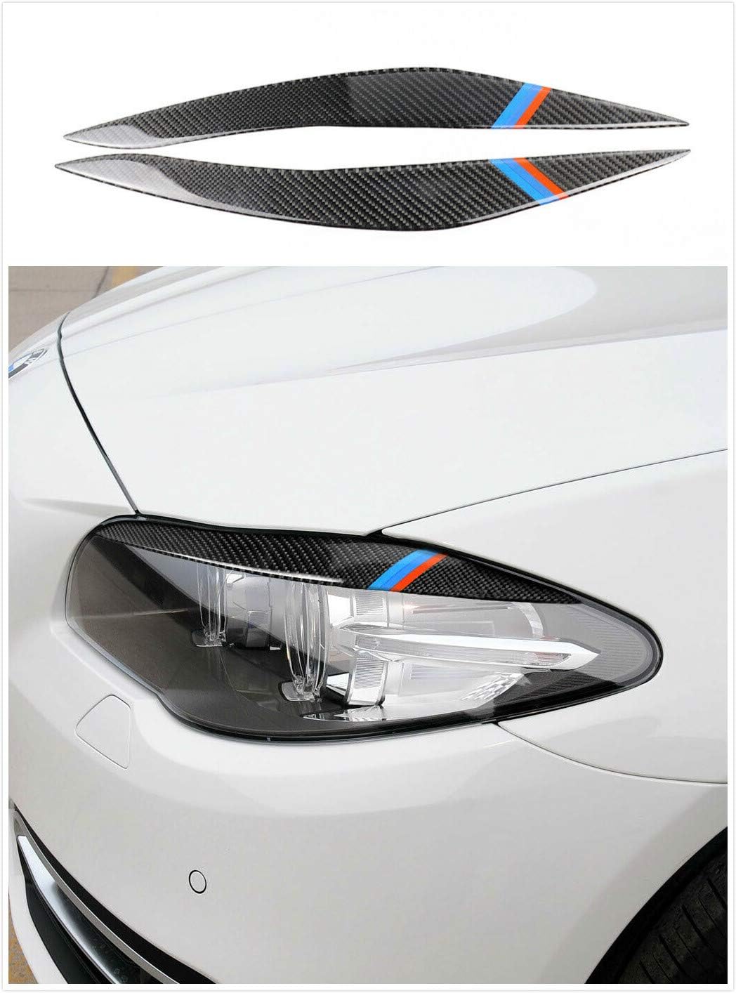 Lolosale Set Carbon Fiber Car Headlight Eye Lid Eyebrow Insert Trim Decor Emblem Cover For BMW 3 Series F30