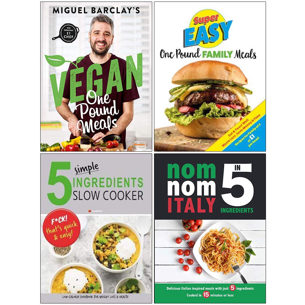 Vegan One Pound Meals, Super Easy One Pound Family Meals, 5 Simple Ingredients Slow Cooker, Nom Nom Italy In 5 Ingredients 4 Books Collection Set