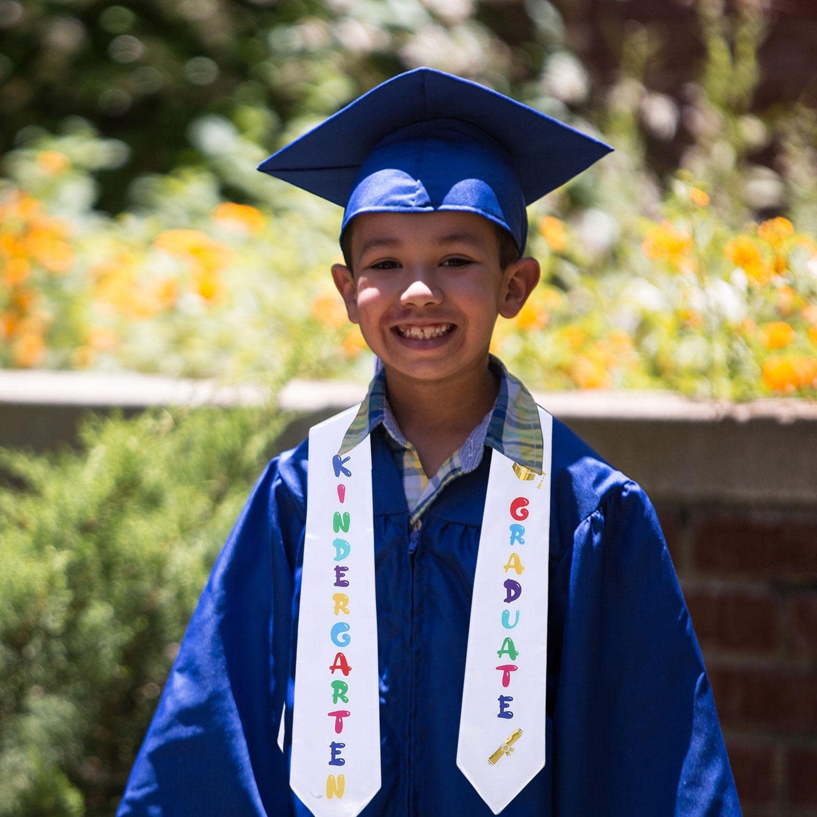 Estola de graduación 2023: lindo satén estampado para graduados de preescolar, faja con extremo en ángulo para jardín de infantes, accesorio de recuerdo conmemorativo, ropa para ceremonia escolar, buf