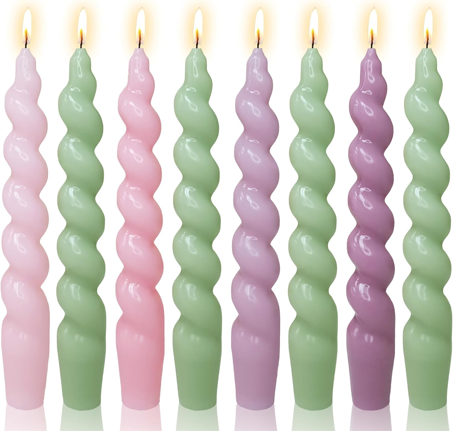 Pink and Green Candlesticks Short Taper Candles -Set of 8 Gradient Color Candle Sticks Pink Twisted Candles Colorful Spiral Tapered Candles for Home Décor Women Gifts