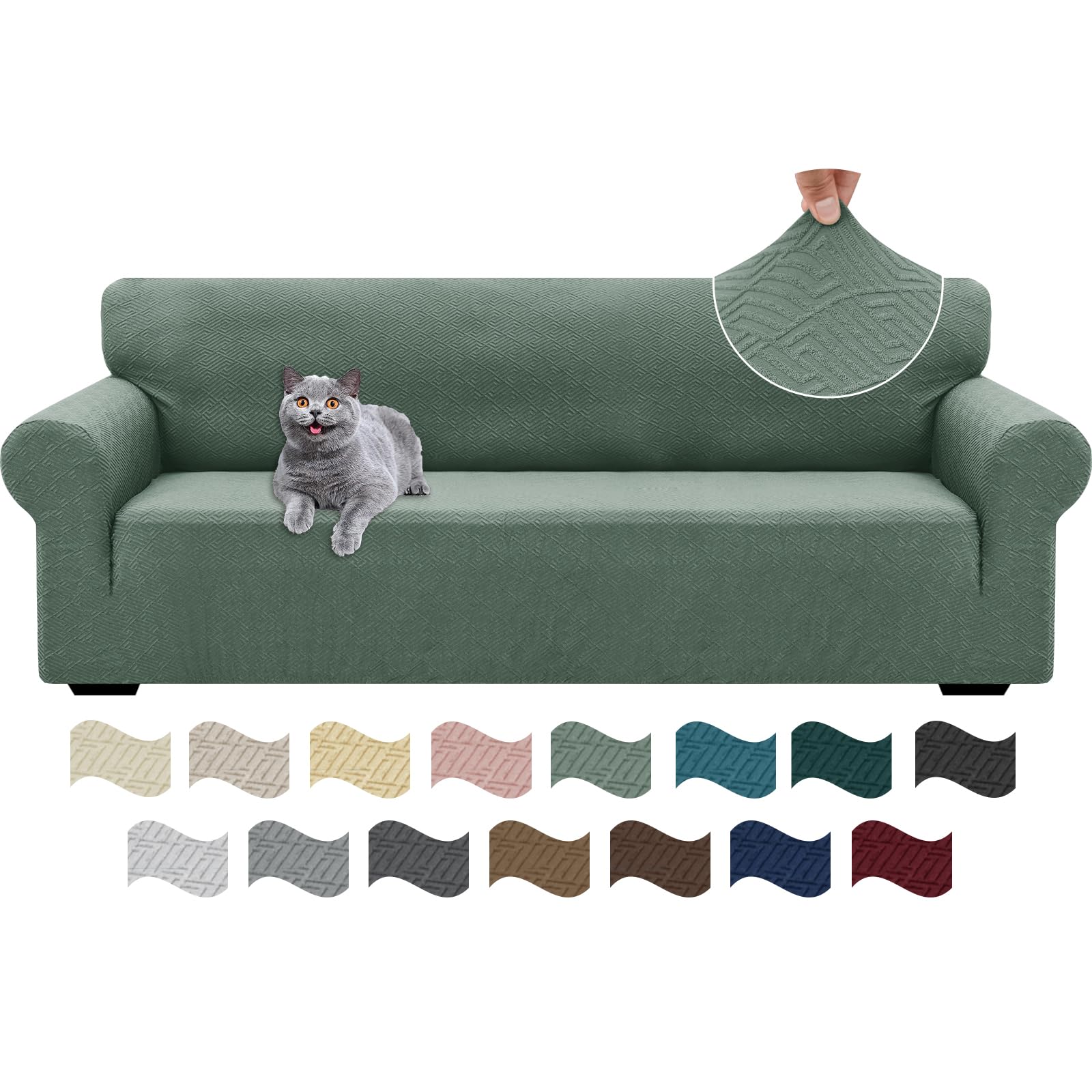 Ystyle Copridivano 4 Posti Con Braccioli, Super Elasticizzato Copri Divano, Copridivano Antigraffio Gatto, Copridivani Antiscivolo Antimacchia, Universale Sofa Cover Moderno, Verde Chiaro