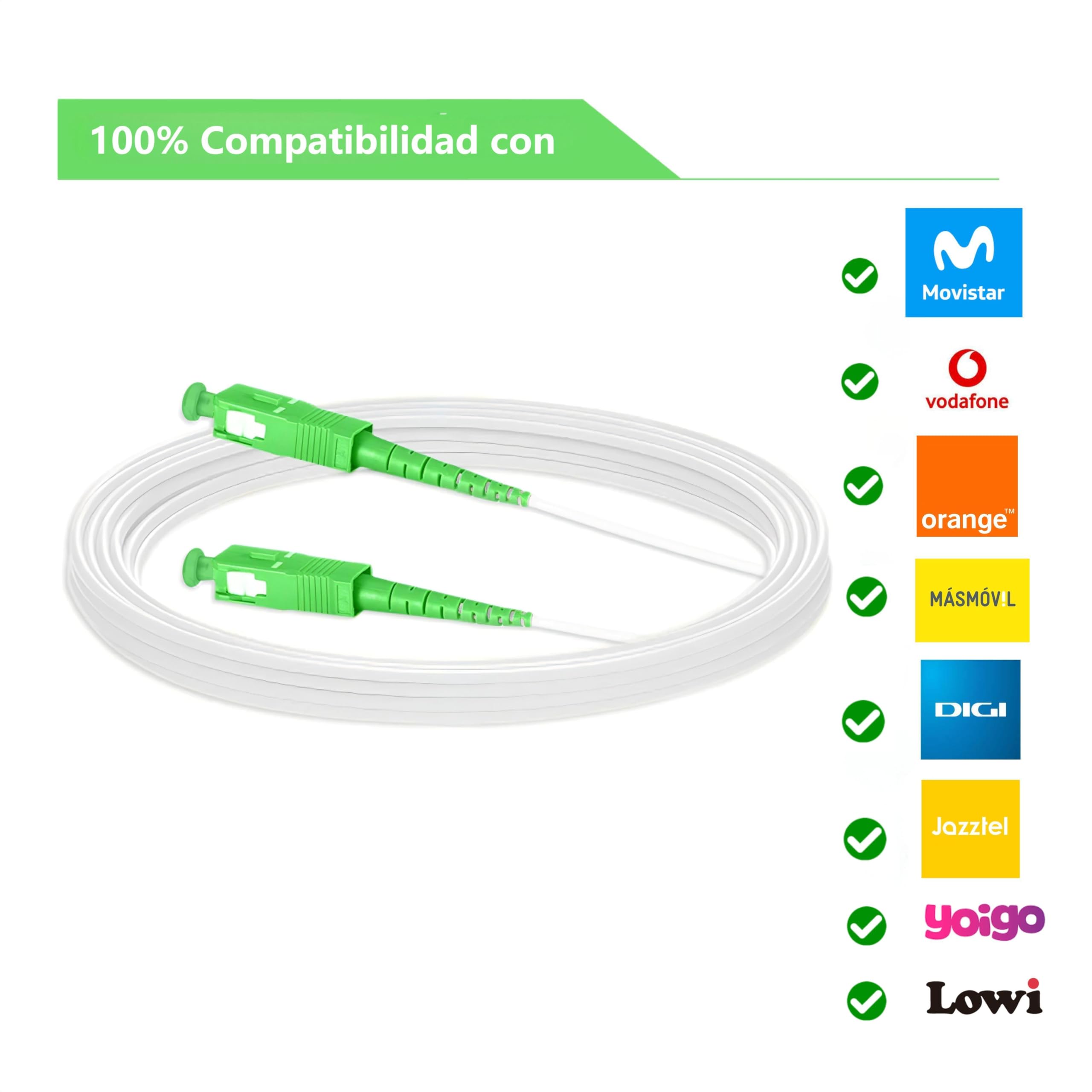 Cable fibra optica router SC/APC- SC/APC para Movistar, Vodafone, Orange, MásMóvil, Digi, Jazztel, Yoigo, Lowi, Con un Acoplador de fibra óptica gratuito, Latiguillo fibra óptica (5M)