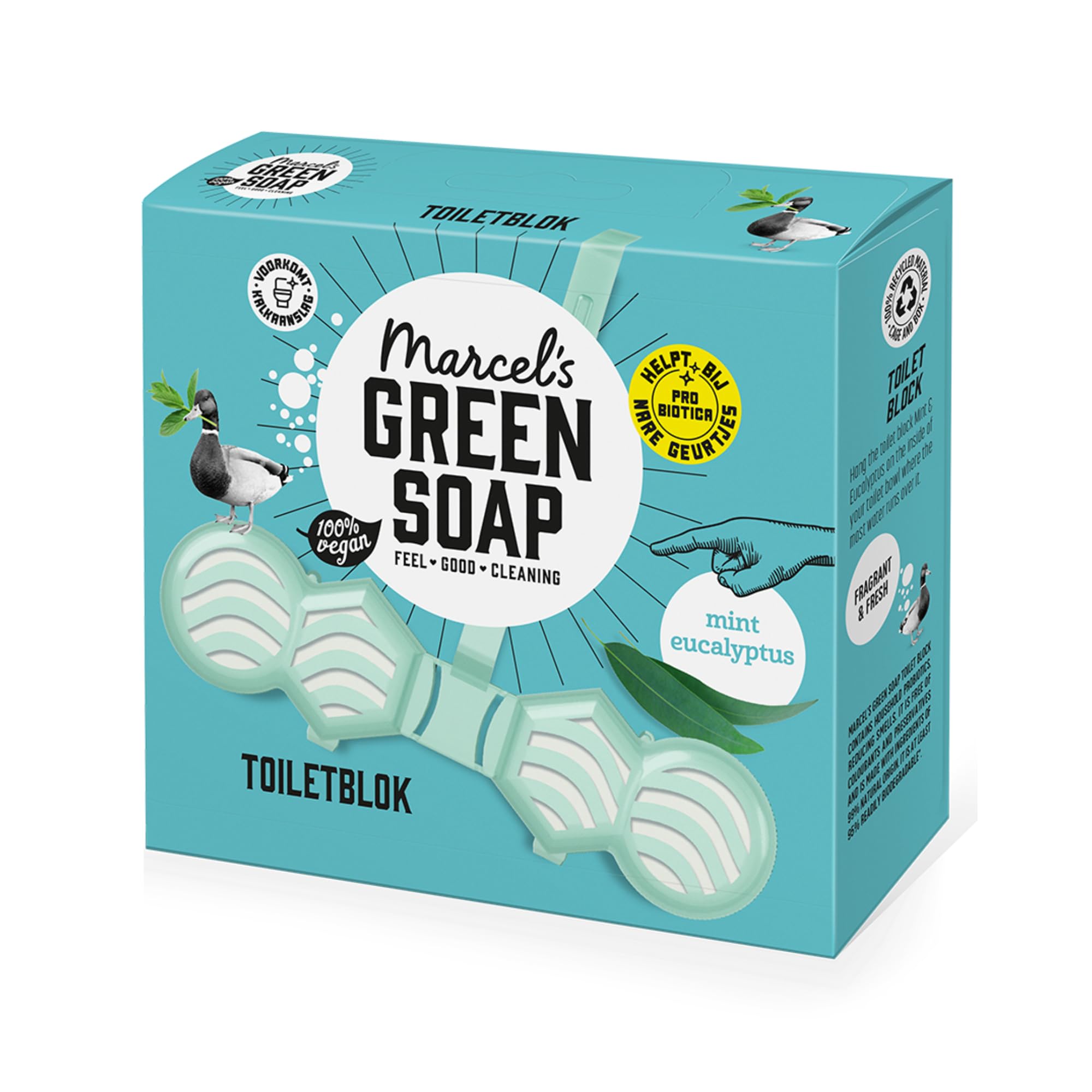 Marcel's Green Soap - Toilet Block Mint & Eucalyptus - Toilet Freshener - Microplastic-free formula - Vegan - 35g