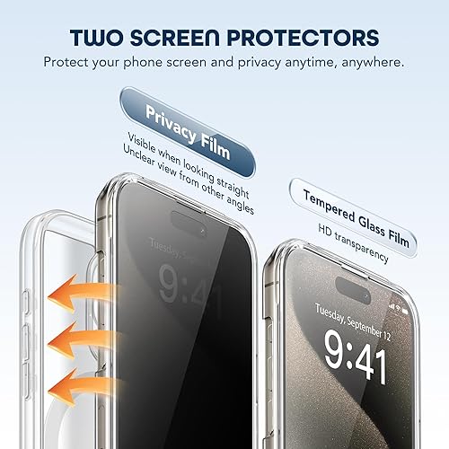 Miniatura 5 de TIESZEN Funda magnética para iPhone 15 Pro Max, diseño a prueba de polvo compatible con MagSafe, protector de pantalla de vidrio templado 9H