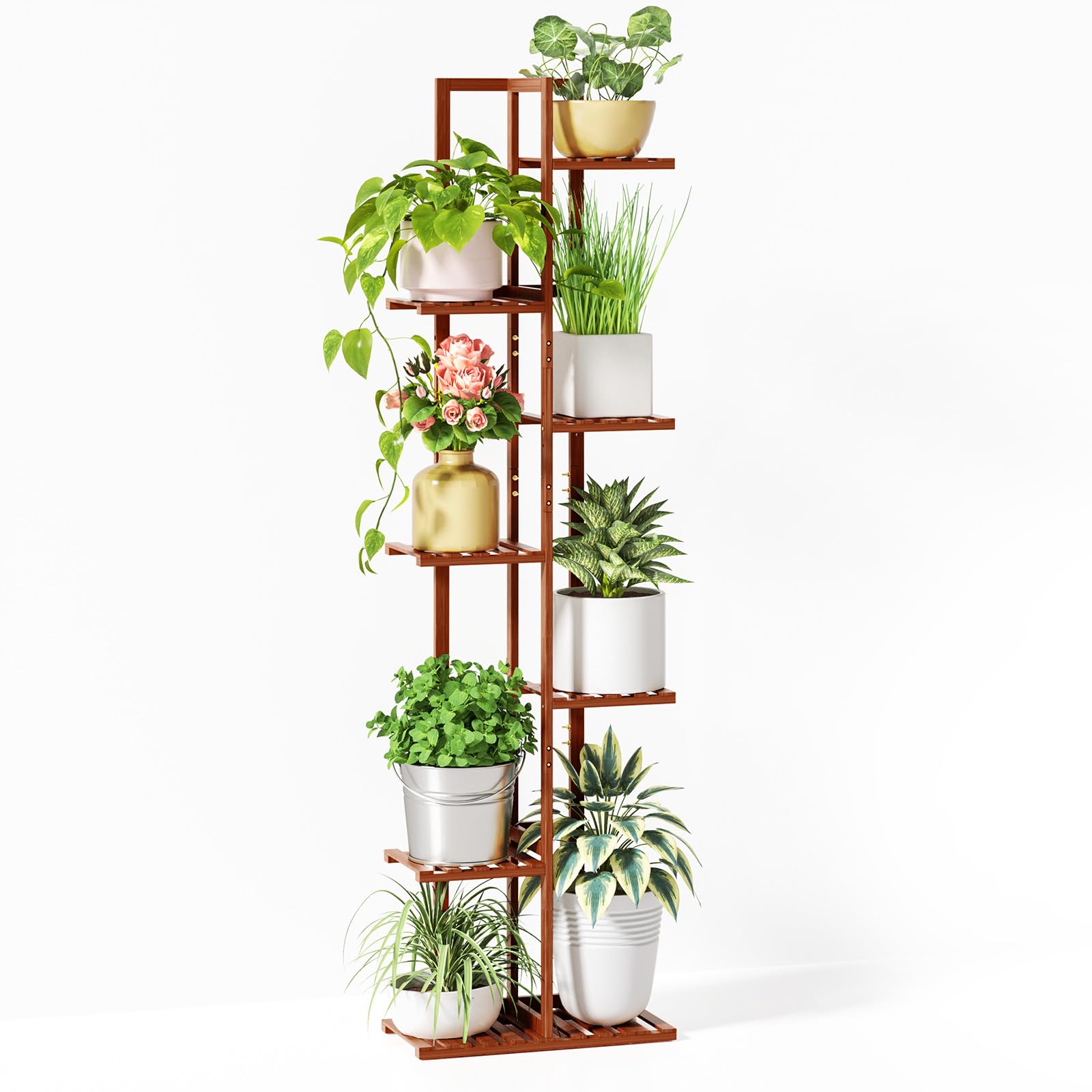ROSSNY 55 Inch Tall Plant Stand Indoor, 7 Tier 8 Potted Bamboo Plant Stands for Indoor Plants, Corner Plant Stand, Tiered Plant Stands, Plant Shelf