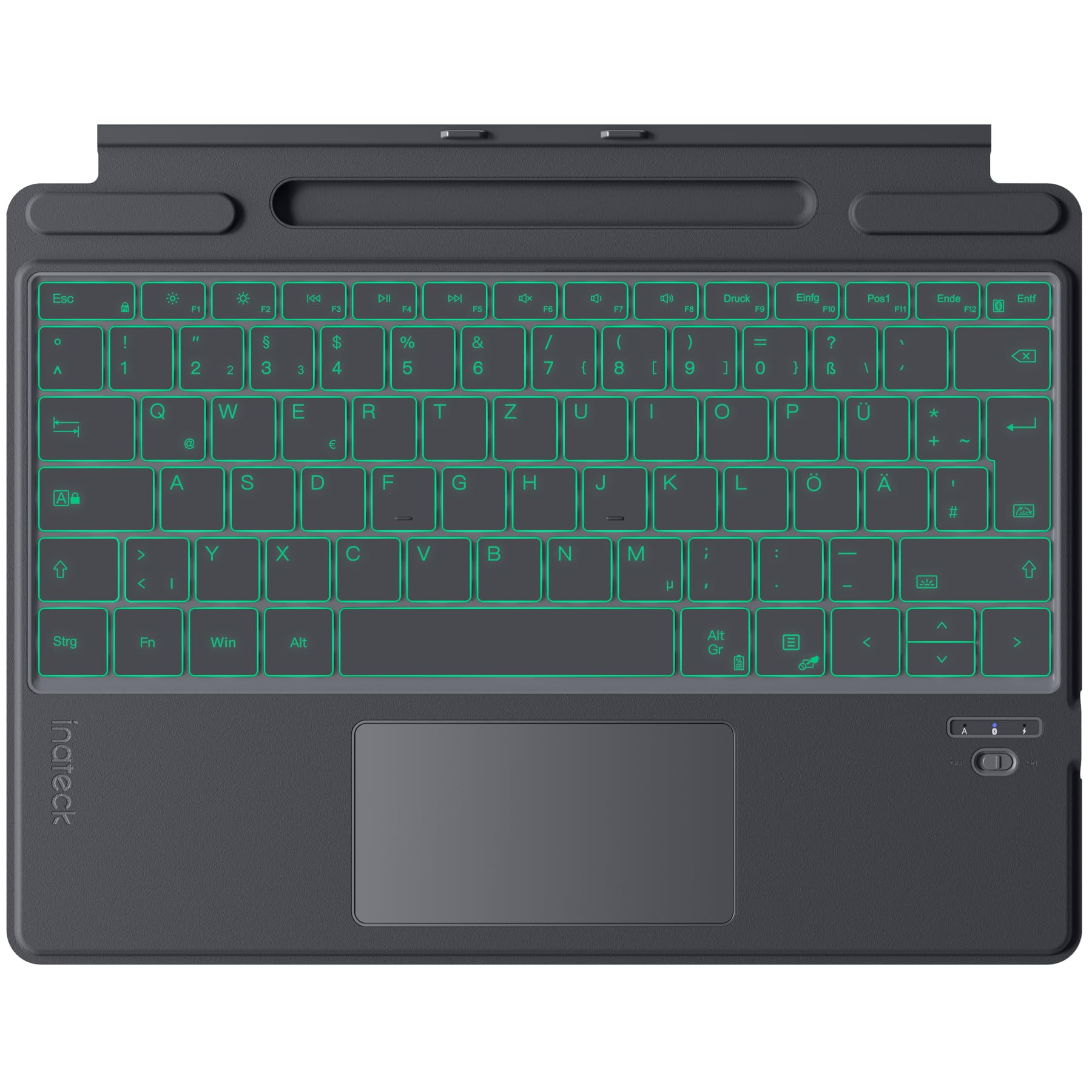 Inateck Surface Pro 9 Tastatur,Kompatibel mit Surface Pro 11/10/9/8/X, mit Touchpad,Surface Tastatur Bluetooth 7-Farben mit Hintergrundbeleuchtung und Stifthalter, KB05113