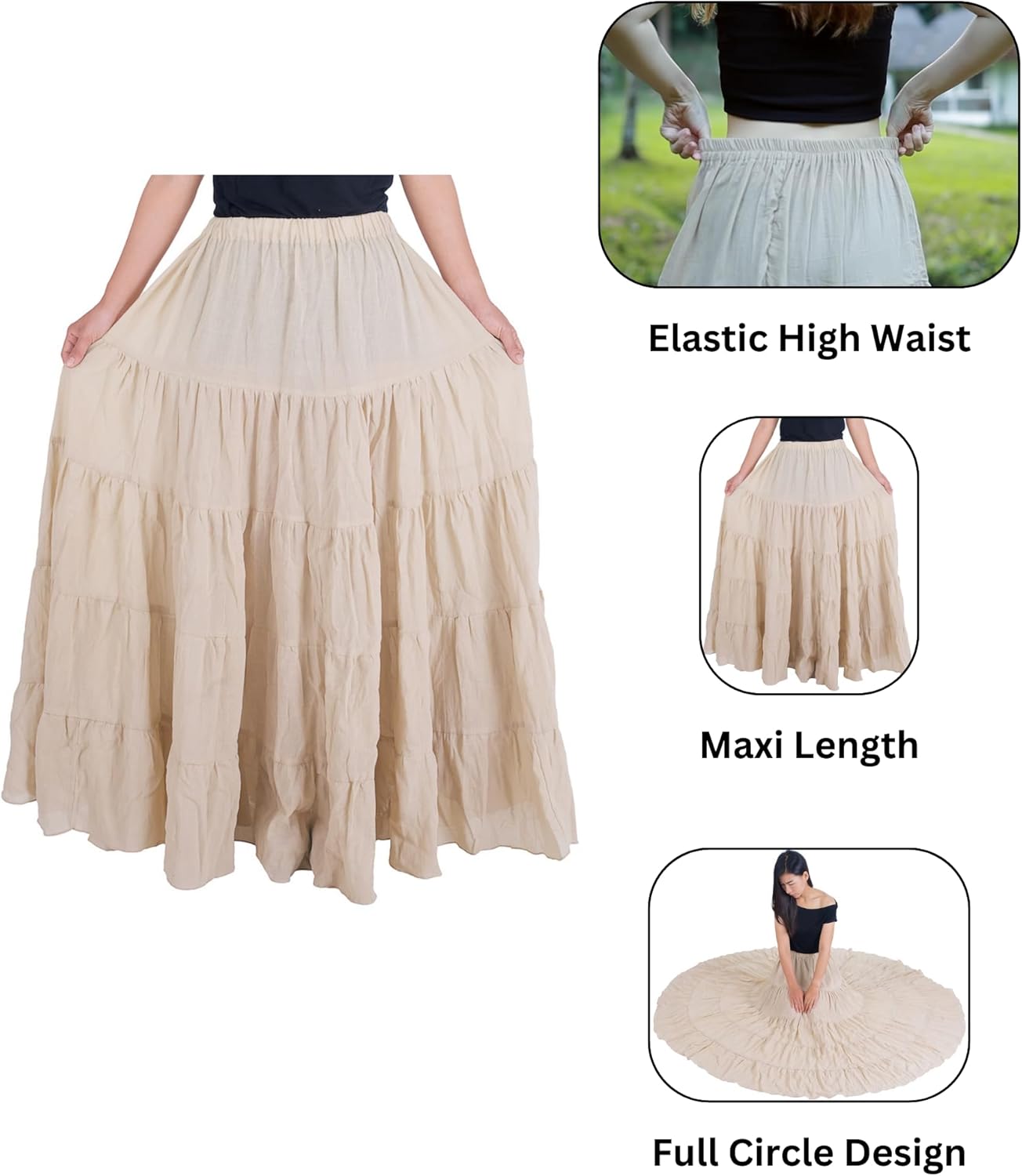 Lannaclothesdesign Women's Cotton Long Ruffle Full Circle Long Skirts Maxi Skirt