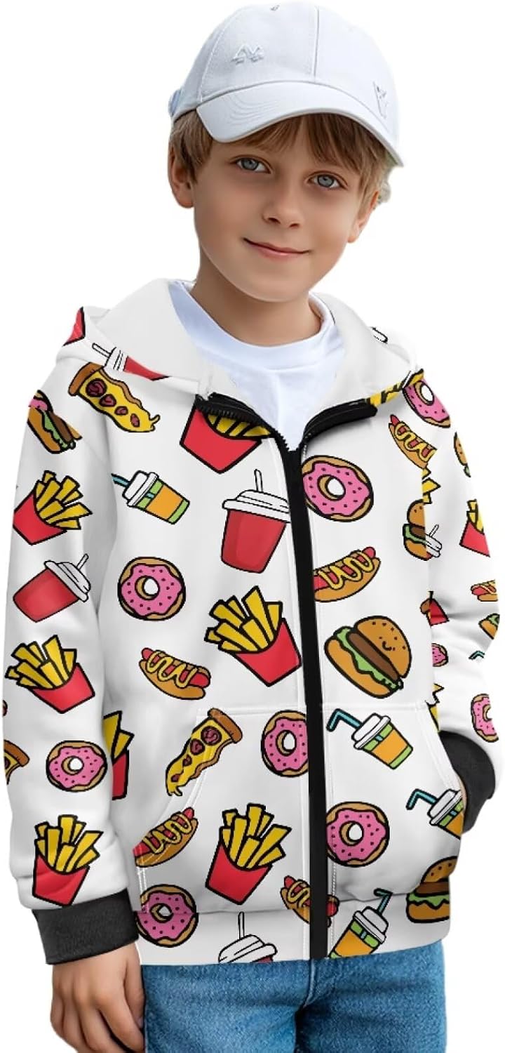 Big Kids Hoodie Boys Zip Up Hoodie Girls Hooded Sweatshirt with Pockets Warm Jacket Outerwear Graphic Clothes
