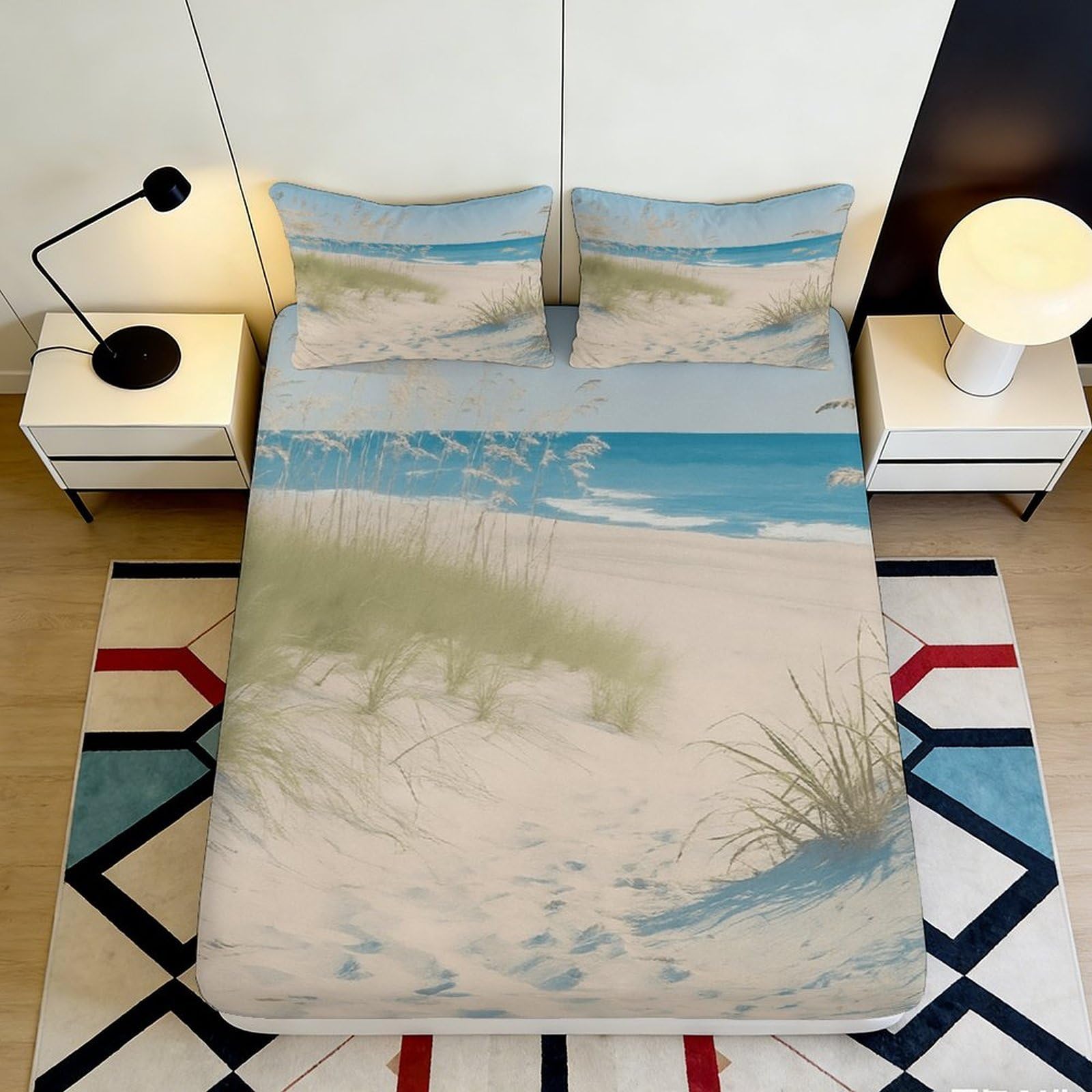 3D Printed Beach Sand Dune Fitted Sheet Microfiber Ocean Coast Mattress Cover Breathable Decor for Bedroom Guest Room 90x200x25cm