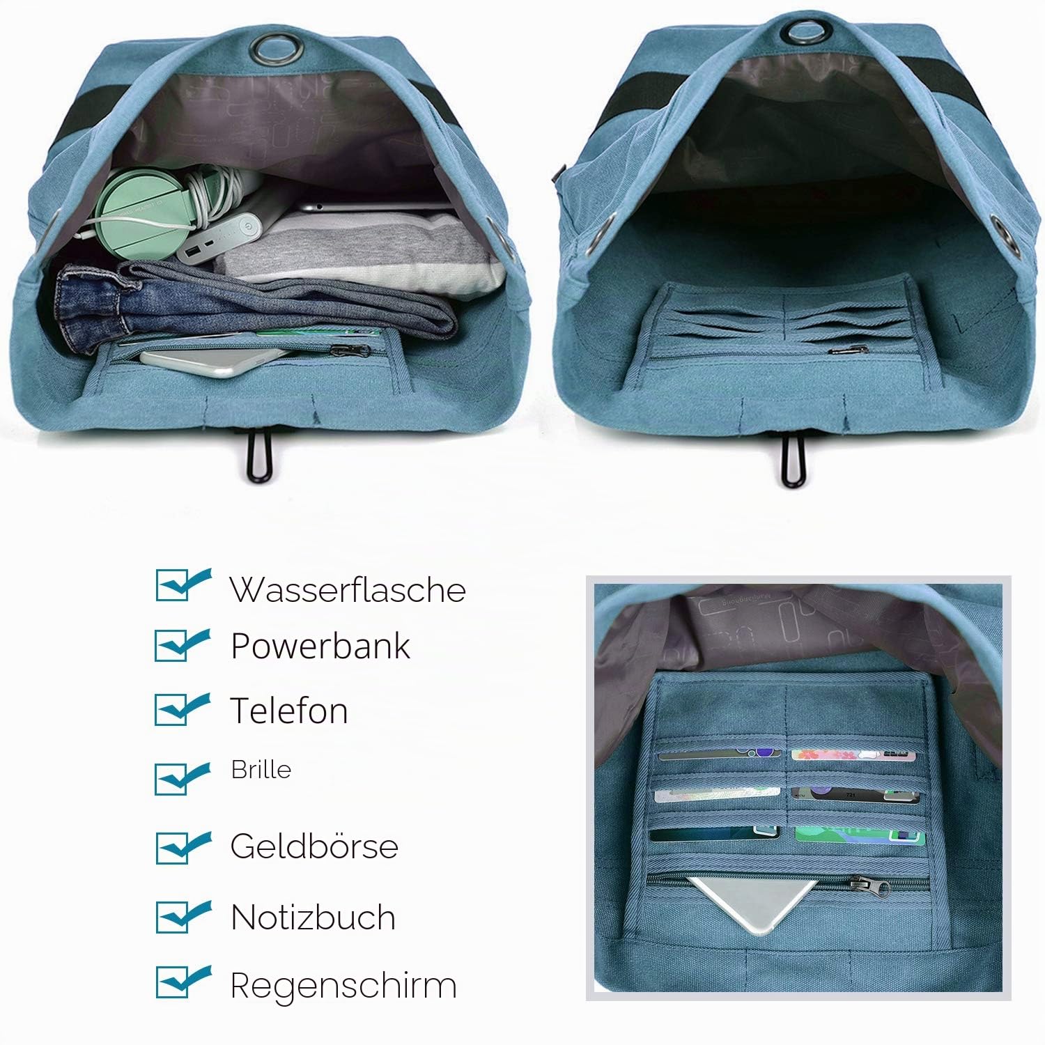 FANDARE Retro Rucksäcke Laptop Schulrucksack Leinwand Schultasche Mädchen Schulranzen Reise Tagesrucksack Teenager Daypacks für Herren Damen Uni Büro Alltag Freizeit Campus Wandern Dauerhaft Blau