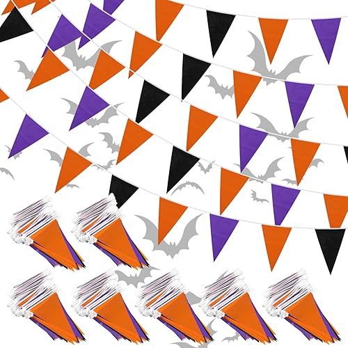Banderines de Halloween con 400 banderines de Halloween, triángulos, a granel, 374 pies, morado, naranja, negro, banderines de Halloween para