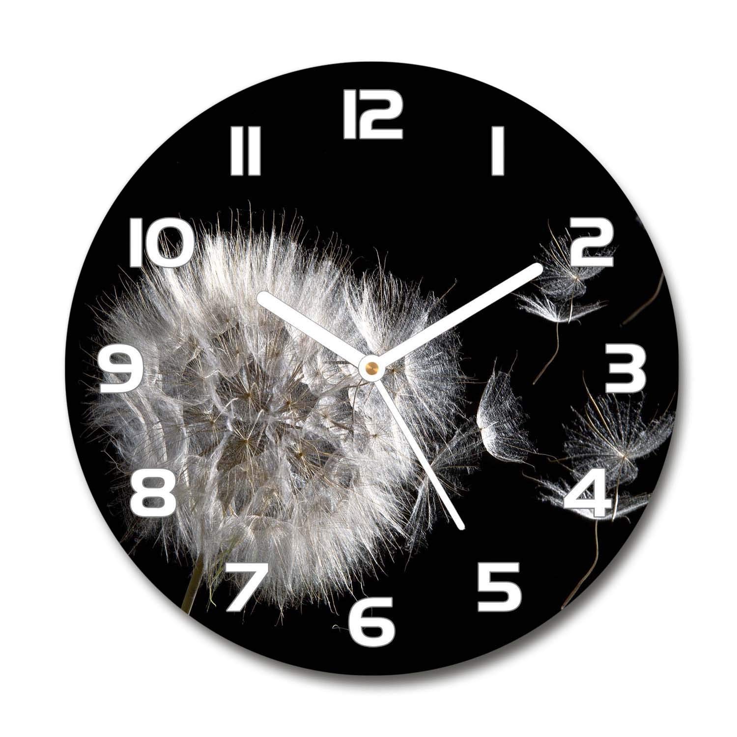 Horloge en verre silencieuse 60x60 cm salon design motif pissenlit