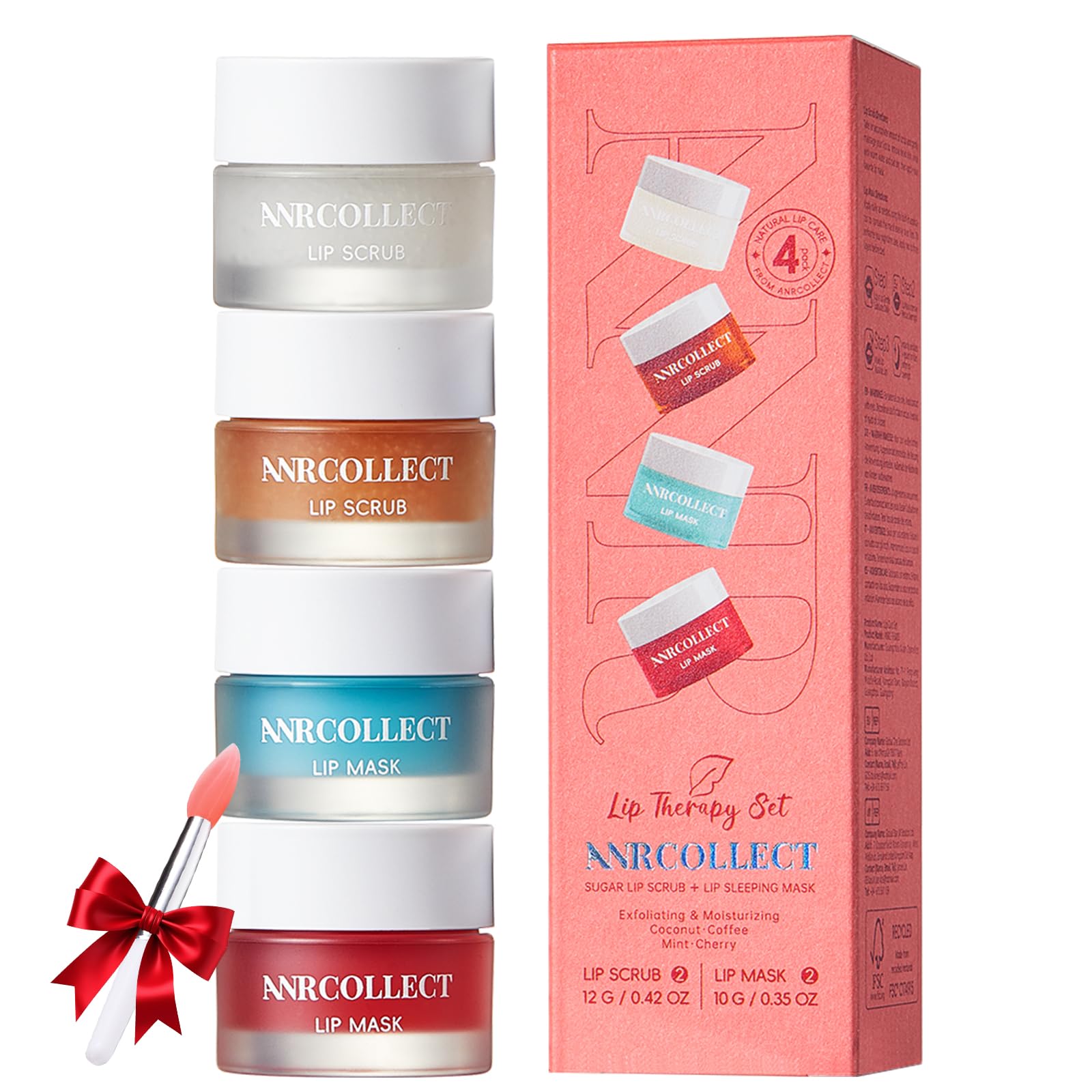 ANRCOLLECT Peeling & Lip Mask – Set per la cura delle labbra con 2 scrub per labbra e 2 maschere per burro per labbra, idratazione intensa per labbra secche e screpolate (confezione da 4)