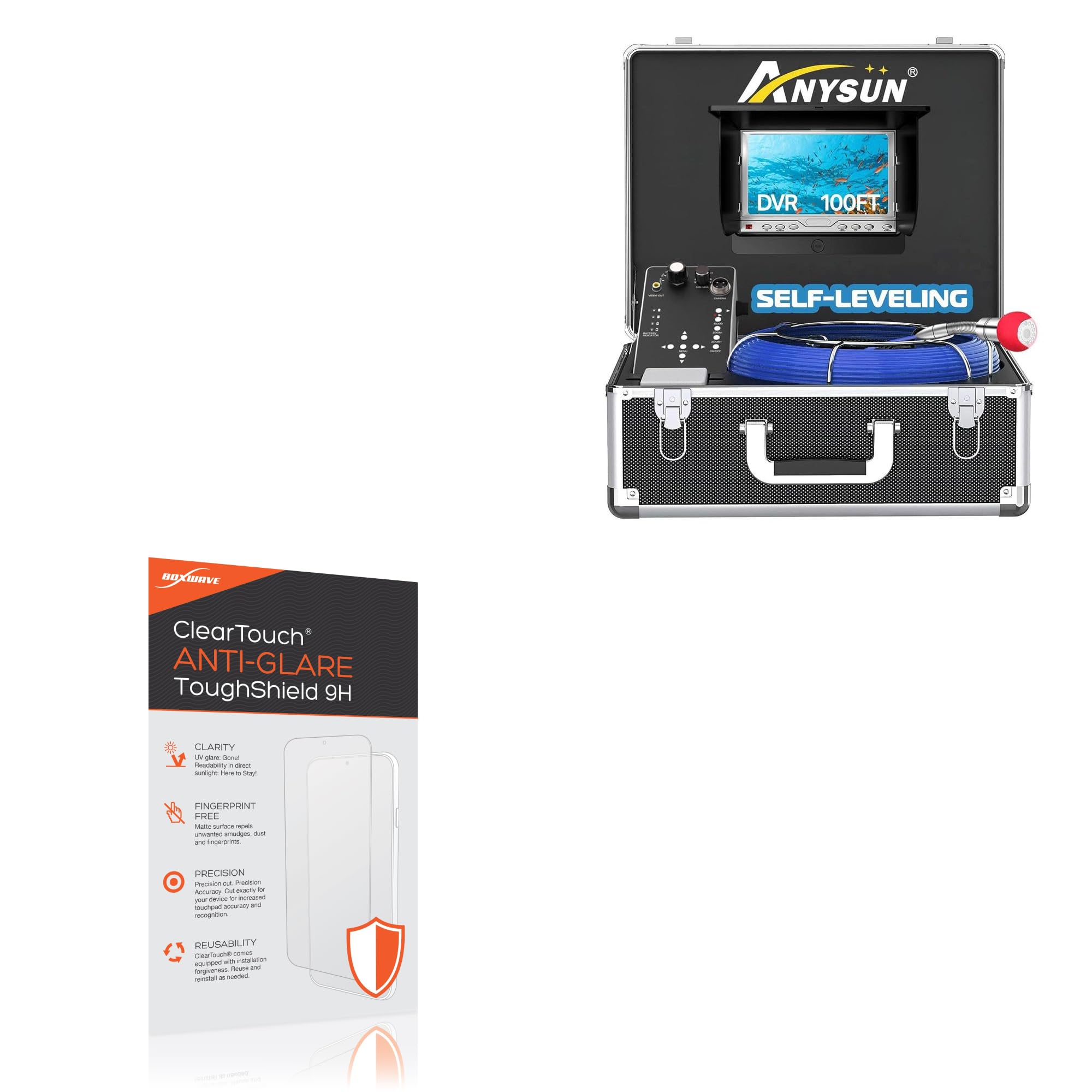 BoxWave Screen Protector Compatible with Anysun Sewer Camera Self-Leveling Pipe Snake Cam (7 in) - ClearTouch Anti-Glare ToughShield 9H (2-Pack), Anti-Glare 9H Tough Flexible Film Screen Protector