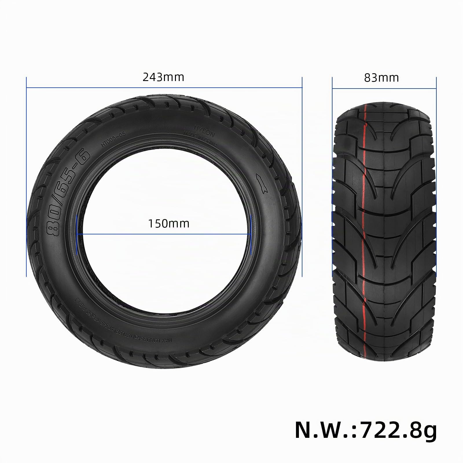80/65-6 Pneu de route Épaissi de 10 pouces pour Kukirin G2 MAX, Kukirin G3 Pro, Kugoo M4/M4 Pro, Joyor S5 Roues de rechange pour trottinettes électriques