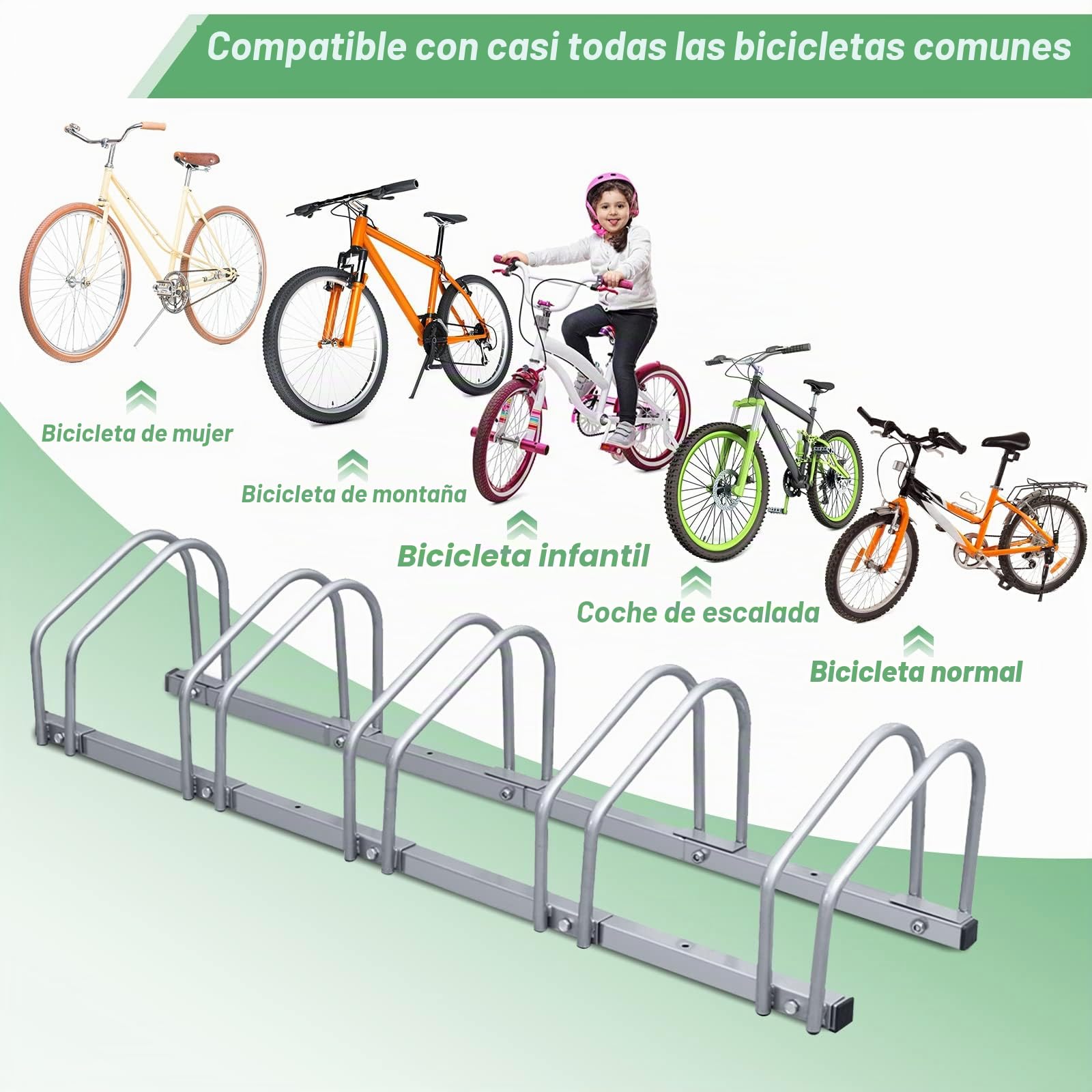 Soporte de aparcamiento para 4 bicicletas, montaje en suelo o pared, ancho de neumáticos de 3555 mm, soporte seguro para bicicletas de montaña y bicicletas eléctricas, 101 x 32 x 26 cm, color