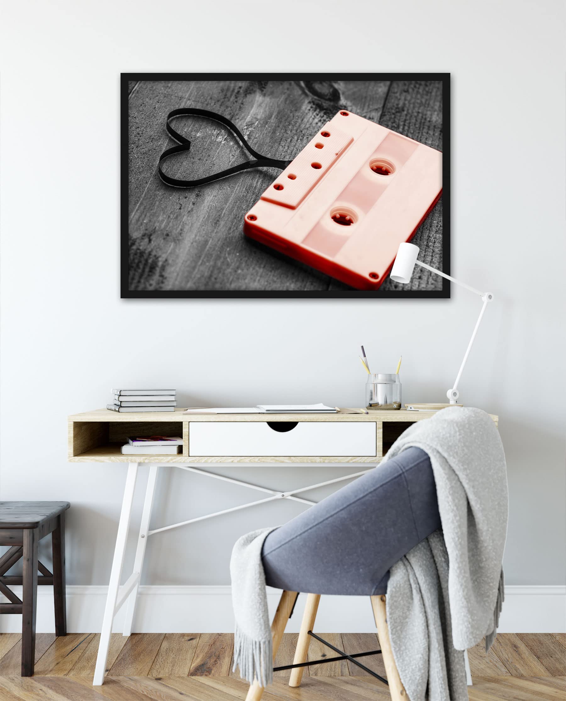 Poster con cornice in stile retrò, con cuore, 80 x 60 cm, stampa artistica incorniciata