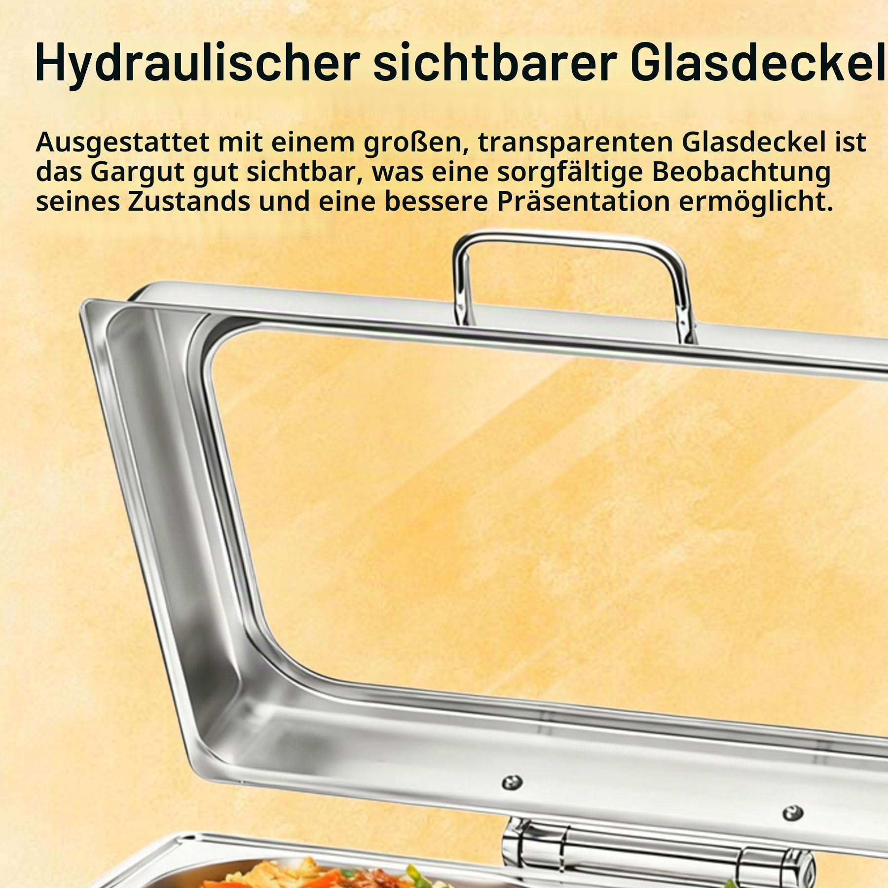 Chafing Dish Elektrisch, 9L Edelstahl Warmhaltebehälter Essen Buffet | Kommerziell Speisewärmer Buffetwärmer Elektrisch mit Sichtbarem Glasdeckel und Touchscreen-Temperaturregelung