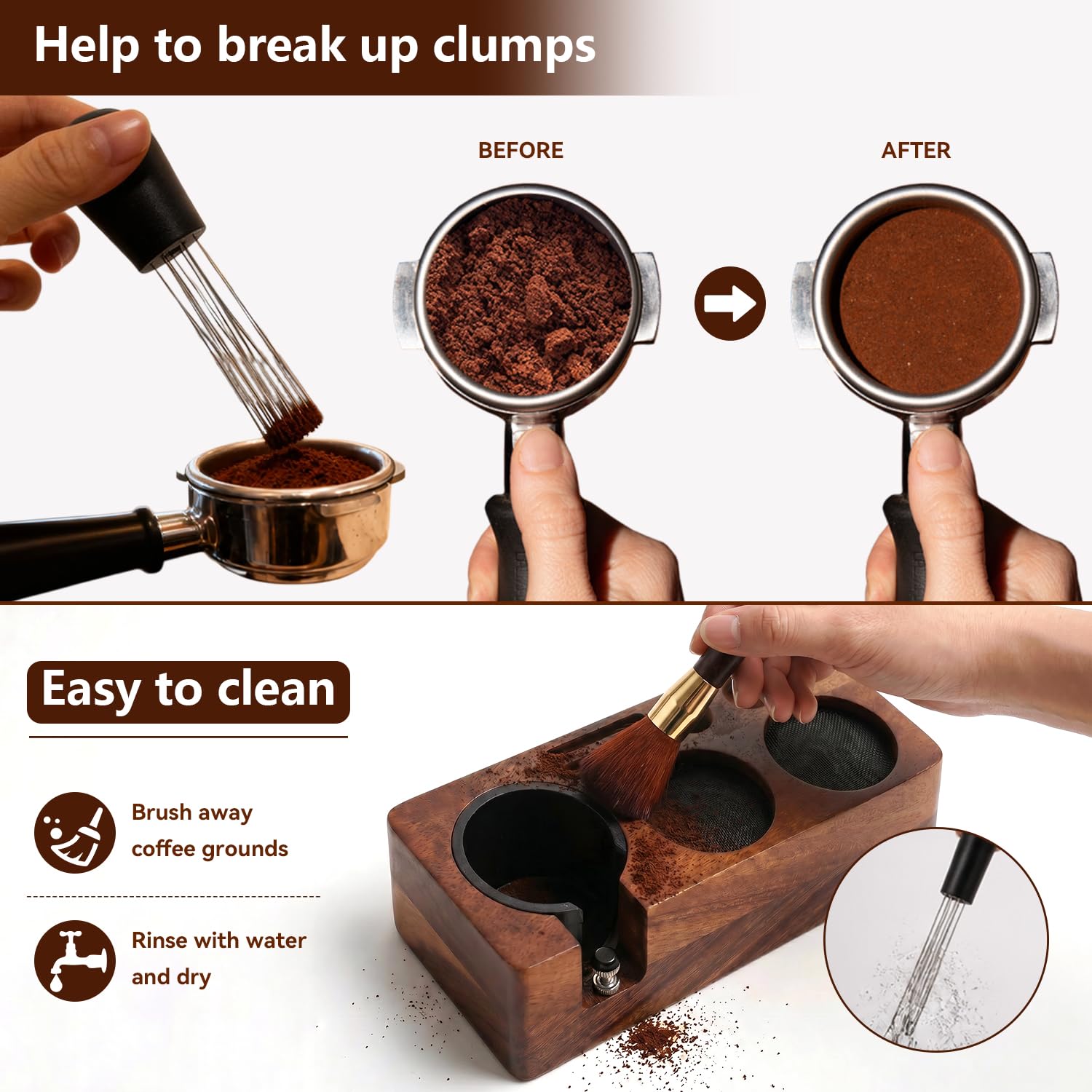 Juego de prensos, con estación de prensado, universal, para barista, cafetera, barista, accesorios, juego de prensador, soporte para tamping, tamper, cafe, nivelador, WDT, herramienta de 54 mm