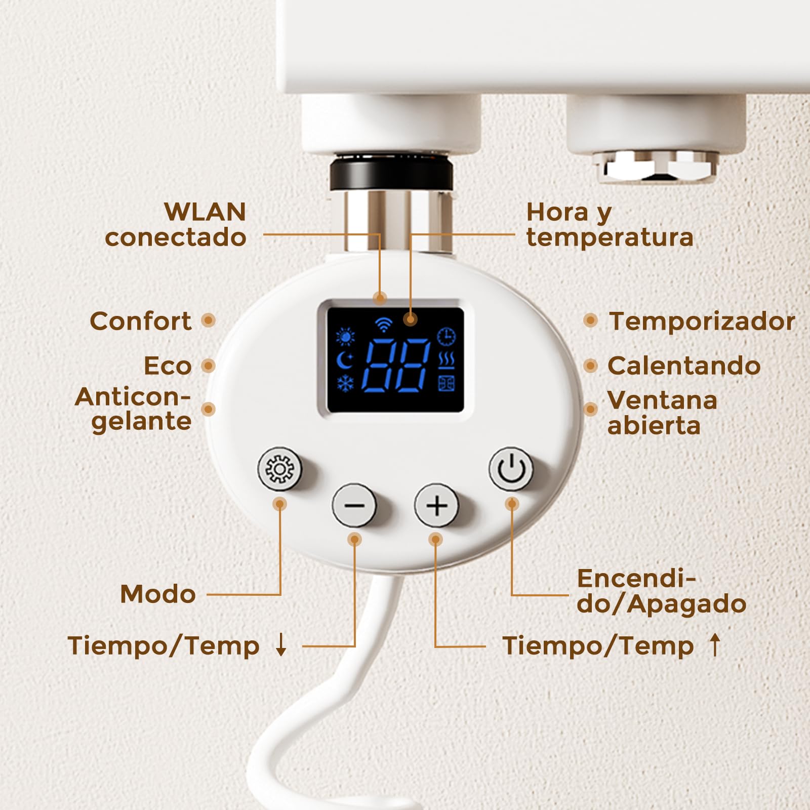 S'AFIELINA Barra calefactora con termostato 600W con WiFi, programable y Control de Temperatura, Acero Inoxidable, Compatible con Resistencia para toallero eléctrico, Blanco