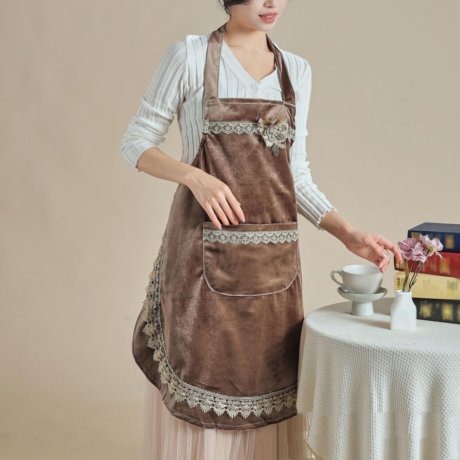 2pcs Delantal De Cocina Estilo Japonés Baberos Suave Delantal De Mujer para Cocinando Repostería Floristería Jardinería Brown,One Size