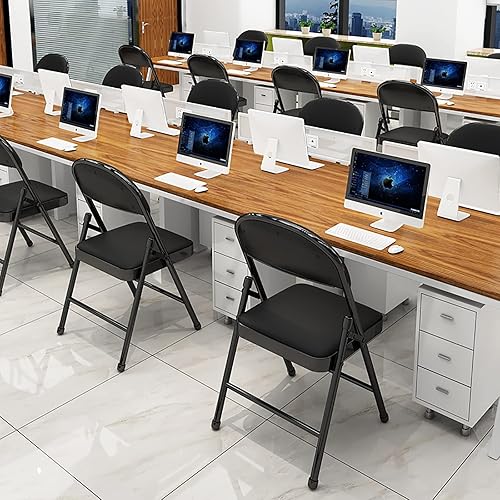 Miniatura 7 de Silla plegable con asiento acolchado de piel sintética, silla plegable ergonómica de metal con respaldo, silla portátil básica para oficina en casa,