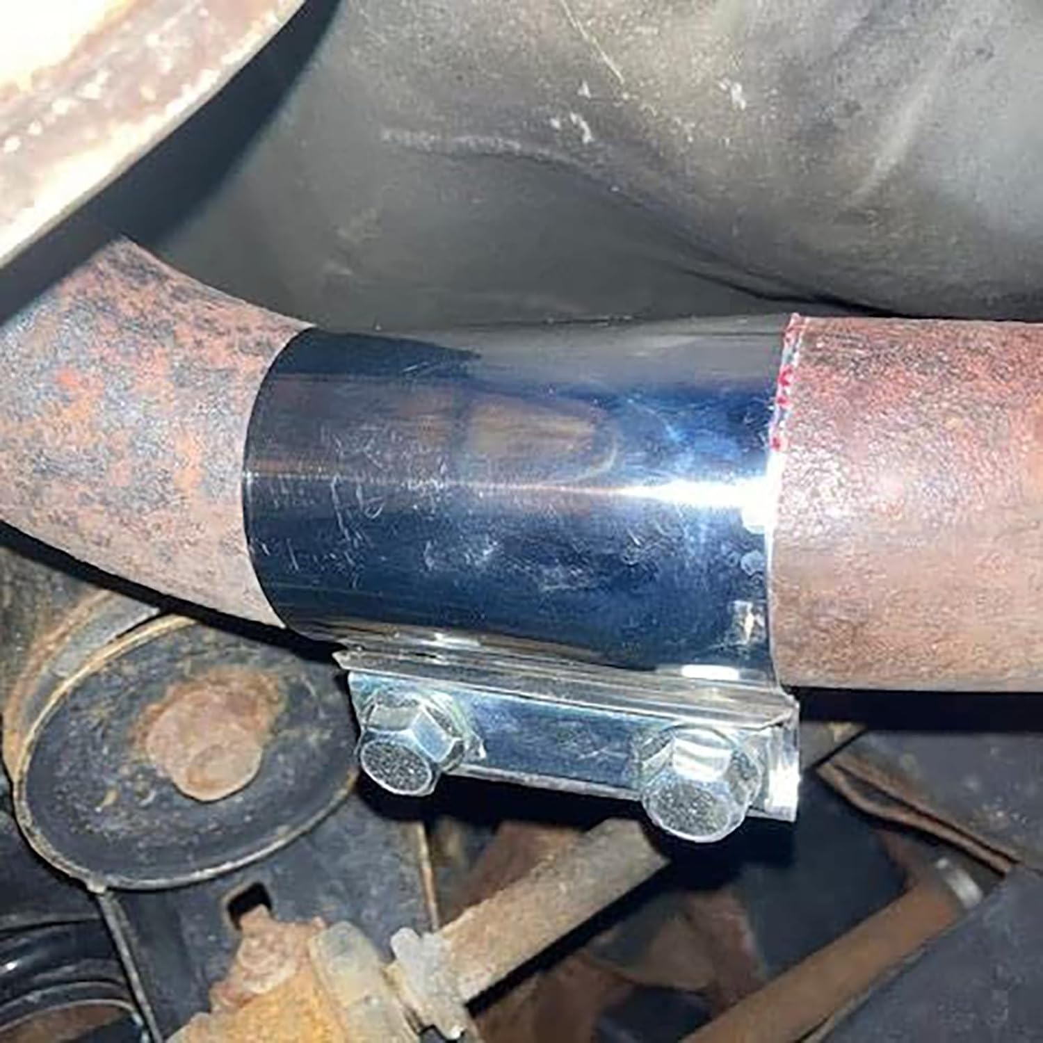 4 Pack 2 1⁄2 In Stainless Steel Butt Joint Exhaust Clamp Band Sleeve, 2.5 In Premium and Durable Butt Joint Exhaust Clamp with Even Clamping Force, Silver