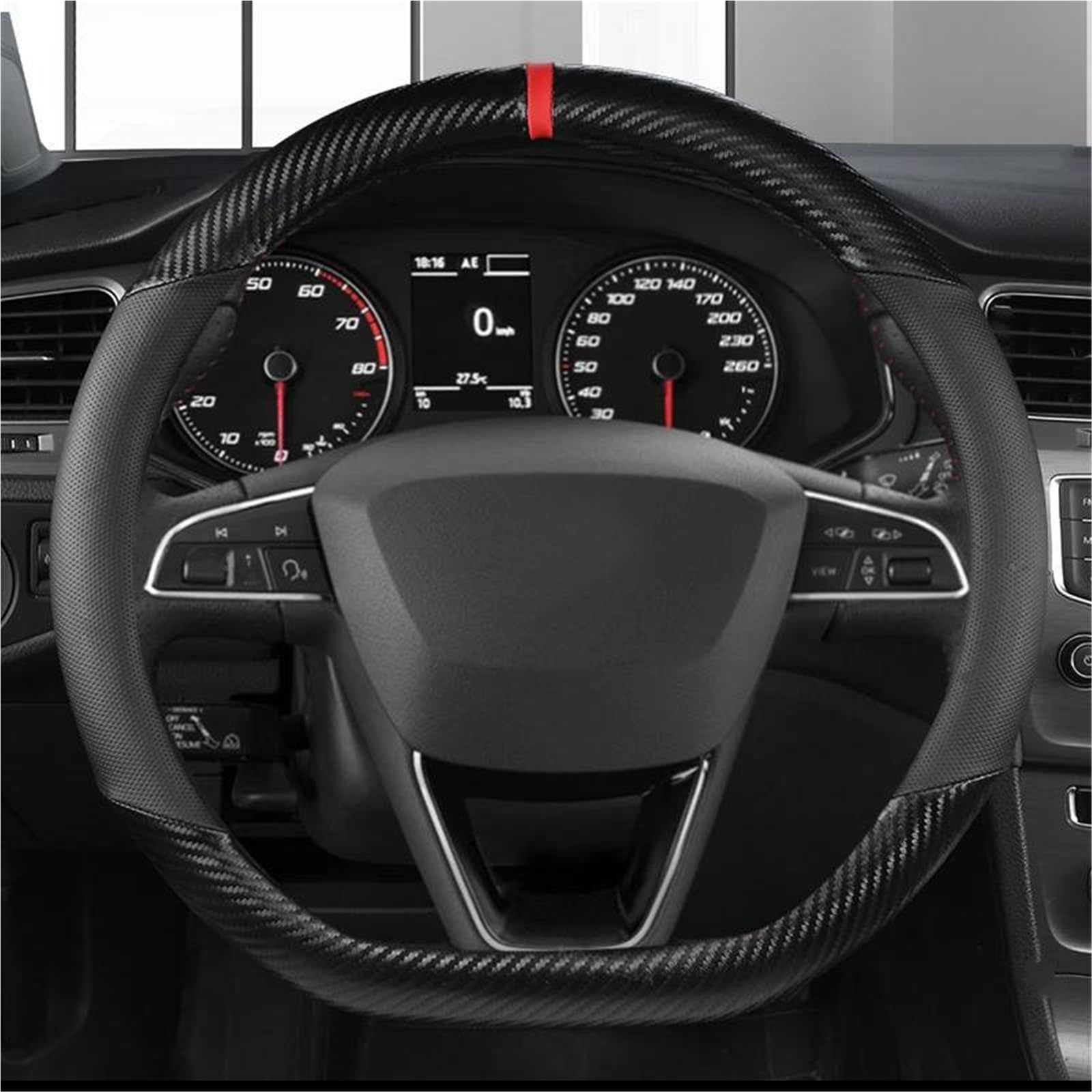 SQOFJDF Steering Wheel Cover Carbon Fiber Car Steering Wheel Cover For Seat For Leon 5F Mk3 2013-2021 For Ibiza 6J For Tarraco For Arona For Ateca For Alhambra Car Wheel Cover(BLACK D SHAPE)