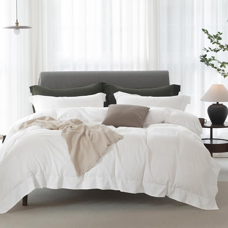 Duvet Cover Cal King: 100% Washed Cotton Linen Like Lightweight | Breathable Durable Comfy All Season Bedding 3 Pcs Set with Hidden Zipper 8 Corner Ties