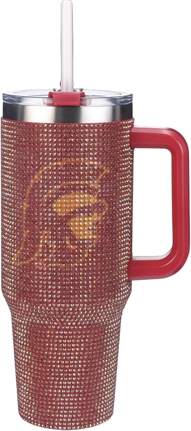The Memory Company Officially Licensed NCAA 40oz Rhinestone-Embellished Game Day Tumbler, Stainless Steel Sports Water Bottle with Lid & Straw, Vacuum Insulated, For Hot & Cold Drinks