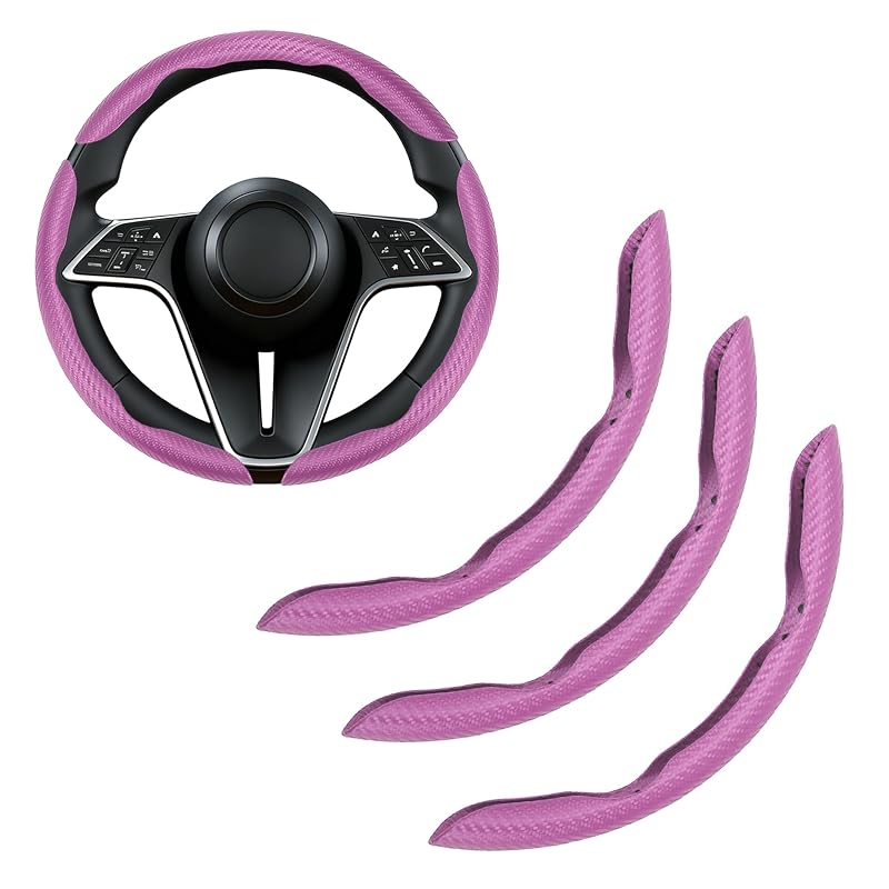 Capa para volante automotivo LevChall em fibra de carbono rosa, modelo TXYG-Pink, kit com 3 peças
