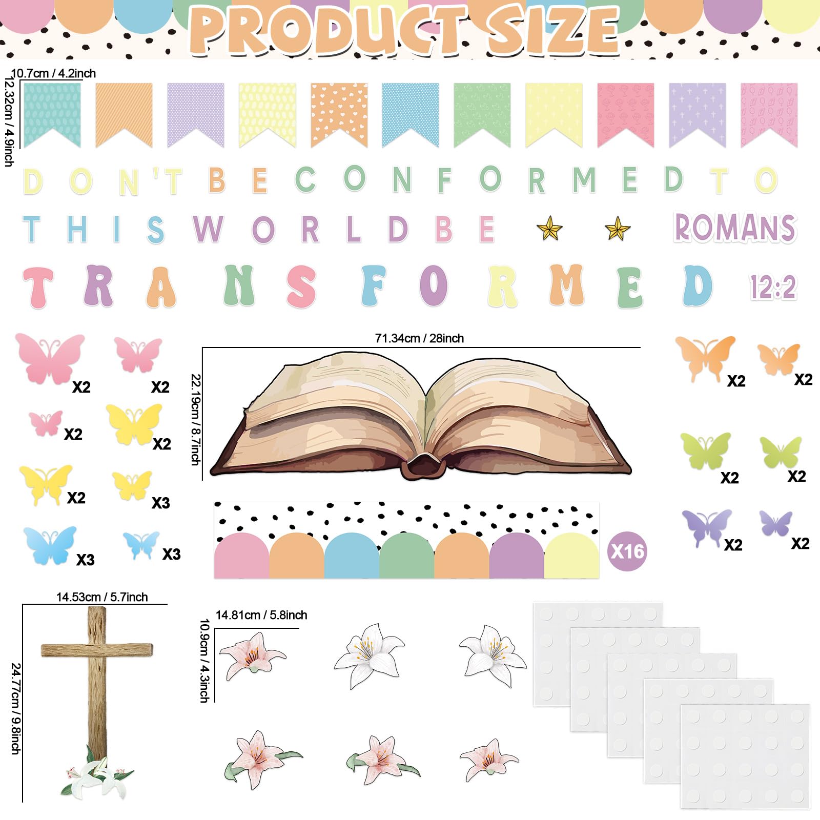 Zestaw tablic ogłoszeń chrześcijańskiego Jezusa, religijny werset biblijny, dekoracje klasowe, papierowe wycięcia, motyle, inspirujące granice motywacyjne do szkoły niedzielnej, VBS, domu, kościoła