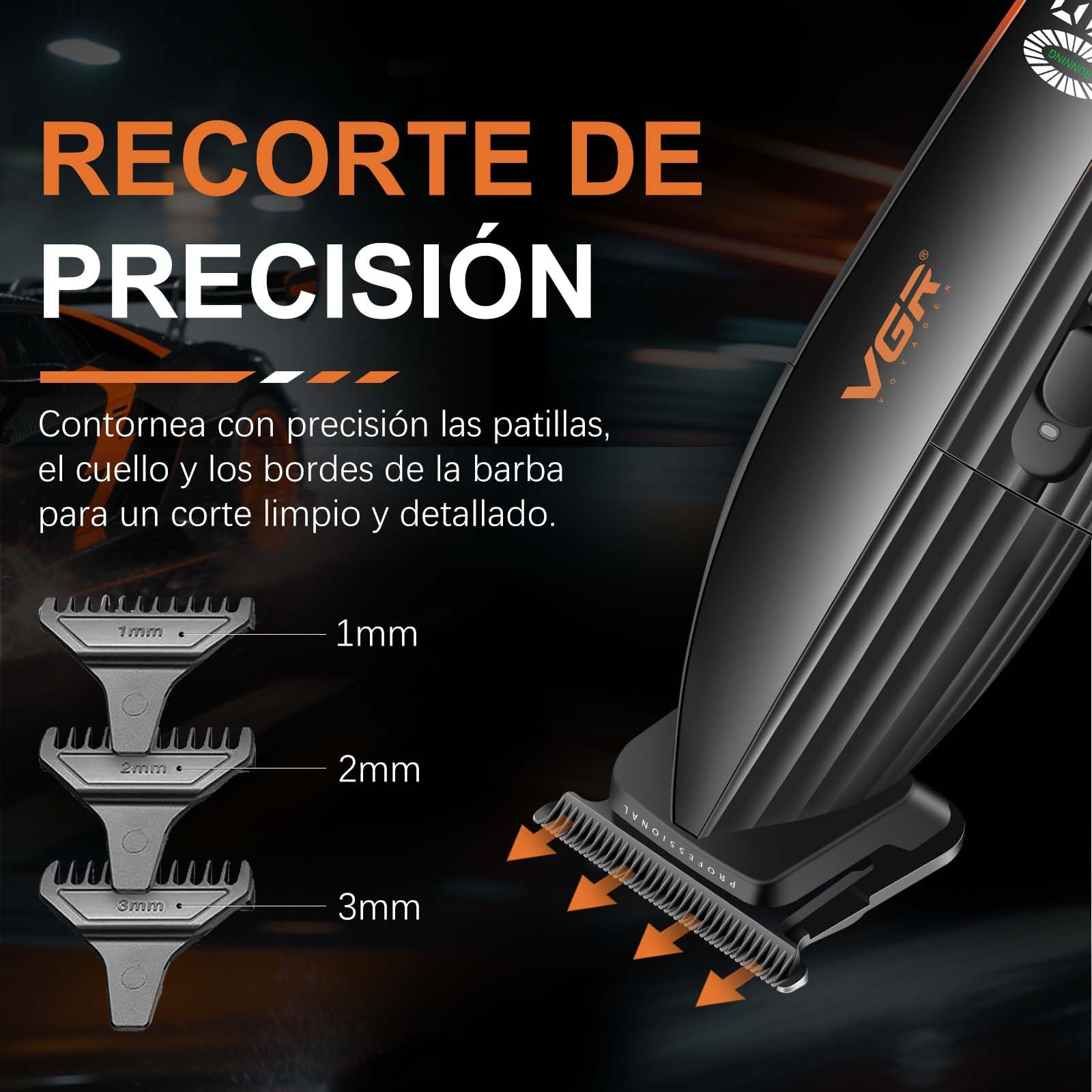 VGR 889T Maquina de Cortar Pelo Hombre Precisión, Base de Carga, Naranja | Cortapelos Hombre Profesional con Modo Turbo, Pantalla LED y Carga USB