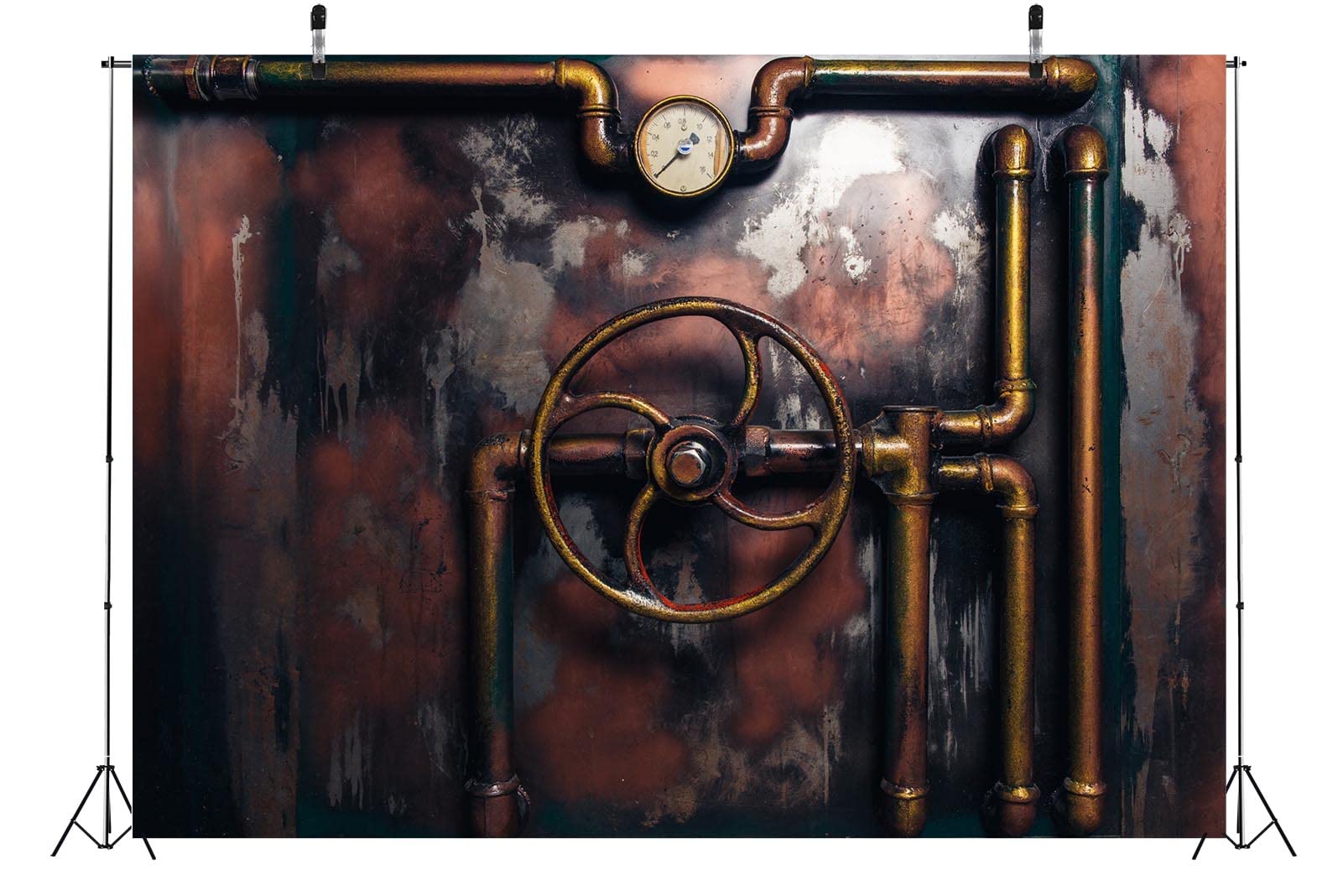 BELECO 3.6x2.5m Stoff Retro Rostig Steampunk Hintergrund Industrie Alte Metall Dampfrohre Manometer Dampfmaschine Nostalgie Party Deko Tapete Banner Studio Requisiten