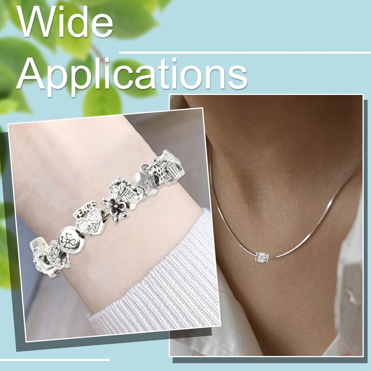 DanLingJewelry 40Pcs Mixed Tibetan Style European Beads Large Hole Spacer Antique Silver Metal Beads for European Bracelets Jewelry Making - Image 7