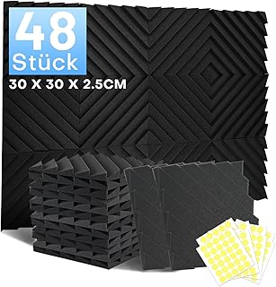 48 Stück Akustikschaumstoff Schallschutzplatten, 2.5 X 30 X 30CM Schalldämmung Akustikpaneele, Schallschutz Akustik Schaumstoffplatten, Hochdichte Schalldämmung Akustikplatten für Tonstudio, Heimkino