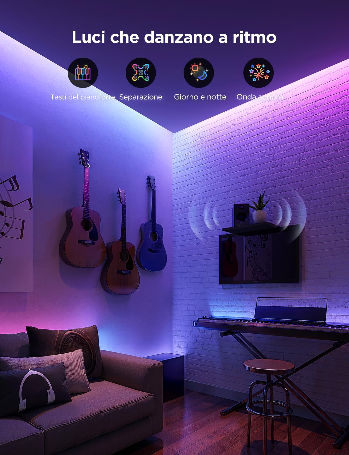 Govee Strip Light 2 Pro 5m, Smart WiFi Striscia LED RGBWWIC | Compatibile con Matter, Alexa & Google Assistant, Alimentazione 24V, Camera da Letto, Modalità Musica, Controllo via App