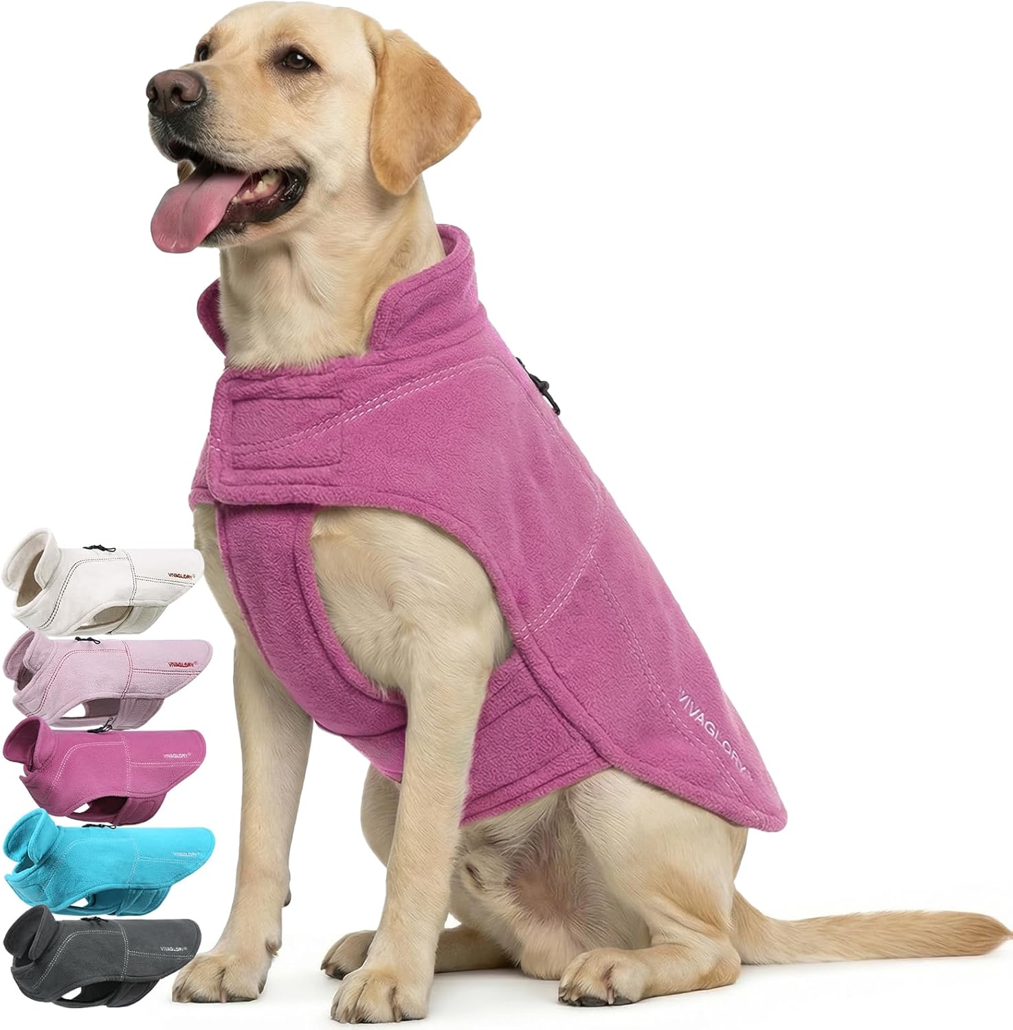 VIVAGLORY Softpad Dog Fleece Vest, Dog Fleece Jacket for Fall & Spring, Coat with Harness Hole, Reflective Light Weight Soft Easy On Adjustable, L, Fuchsia
