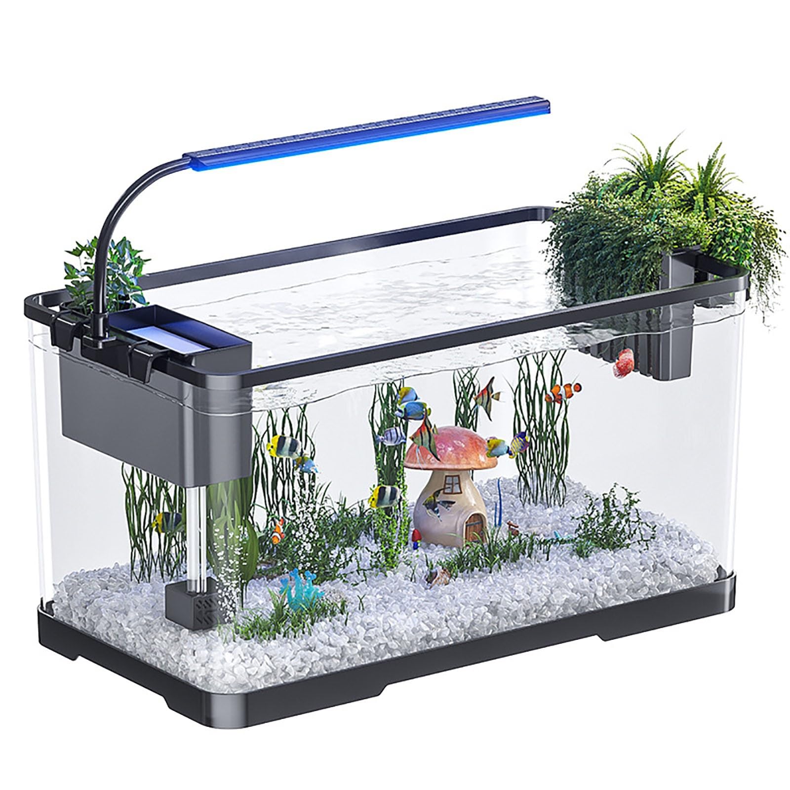 Aquarium avec Filtre Et Lumière, Mini Aquarium Décoration De Table pour Poissons Betta, Crevettes, Poissons Rouges(S)