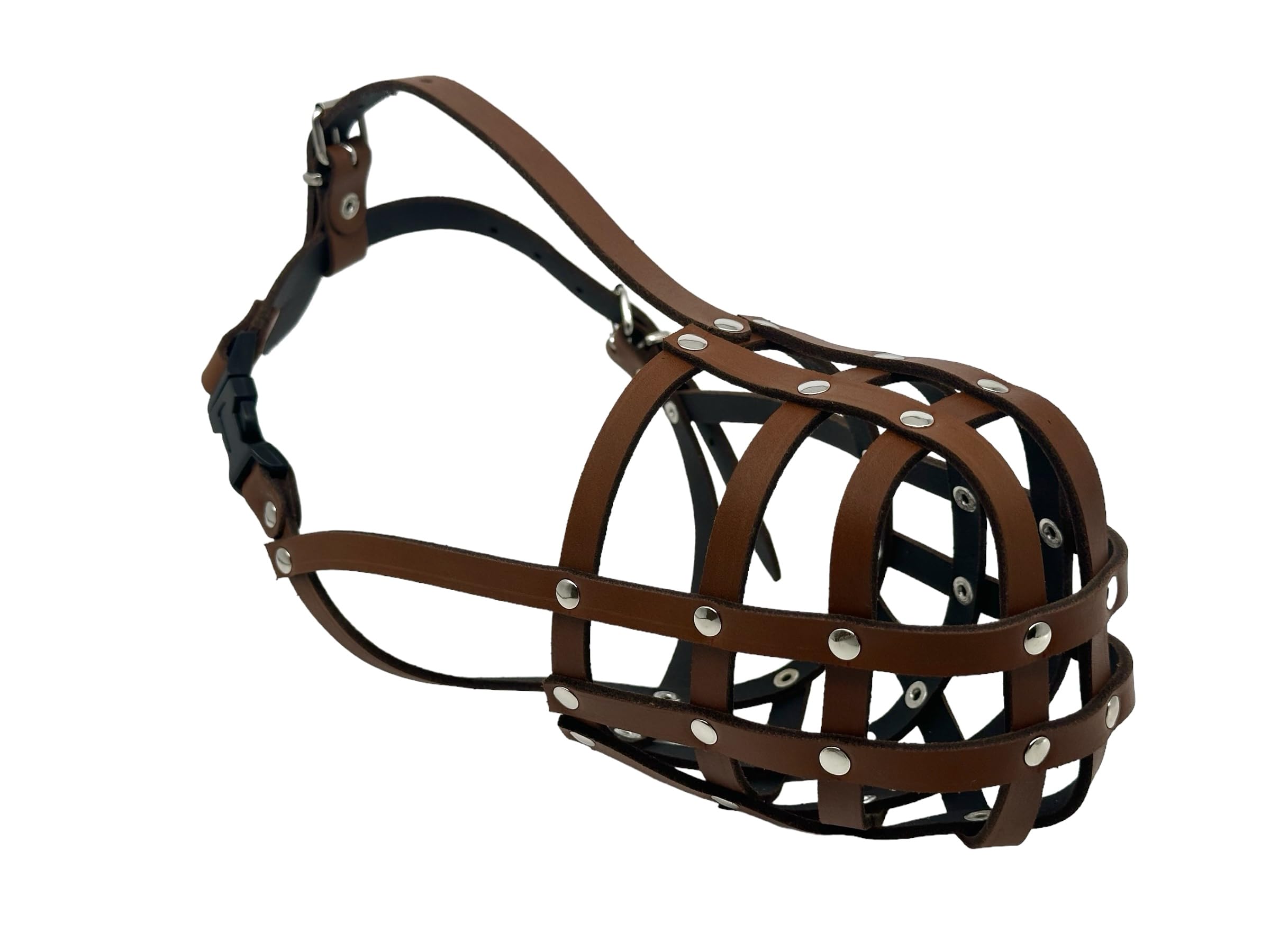 Muselière en cuir véritable marron pour berger allemand W3 fait main