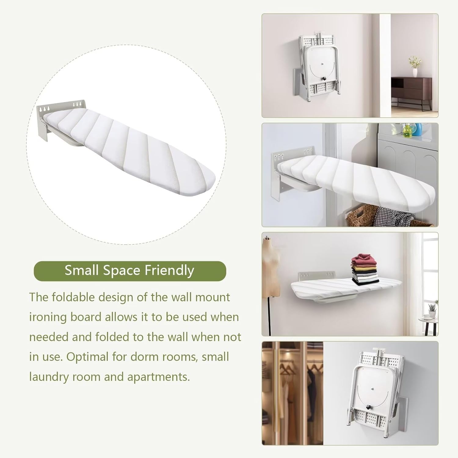 Wall-Mounted Ironing Board, 180° Swivel Retractable Ironing Board w/Cover 38.7" x 11.8" Clothes Ironing Table for Small Spaces, Laundry Room, Home