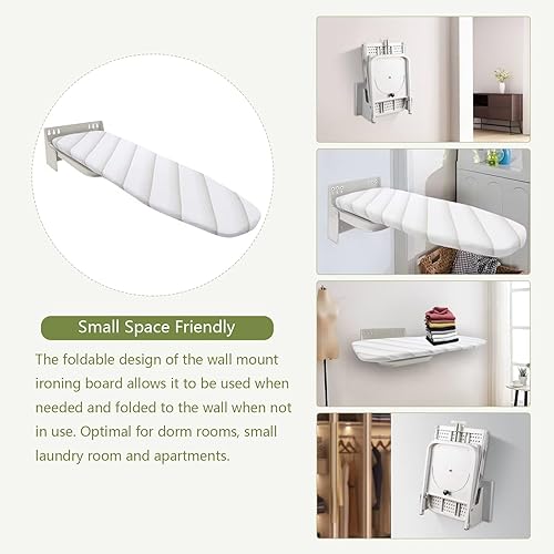 Miniatura 6 de Tabla de planchar montada en la pared, tabla de planchar retráctil giratoria de 180 con cubierta de 38.7 x 11.8 pulgadas, mesa de planchar de ropa