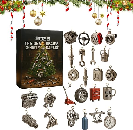 Advent Calendar Car Parts 2025 The Gearheads Christmas Garage 24 Days Miniature Car Parts & Engines & Accessories with for Car Enthusiasts Mechanics