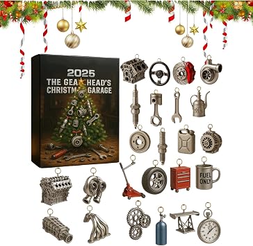 Advent Calendar Car Parts 2025 The Gearheads Christmas Garage 24 Days Miniature Car Parts & Engines & Accessories with for Car Enthusiasts Mechanics